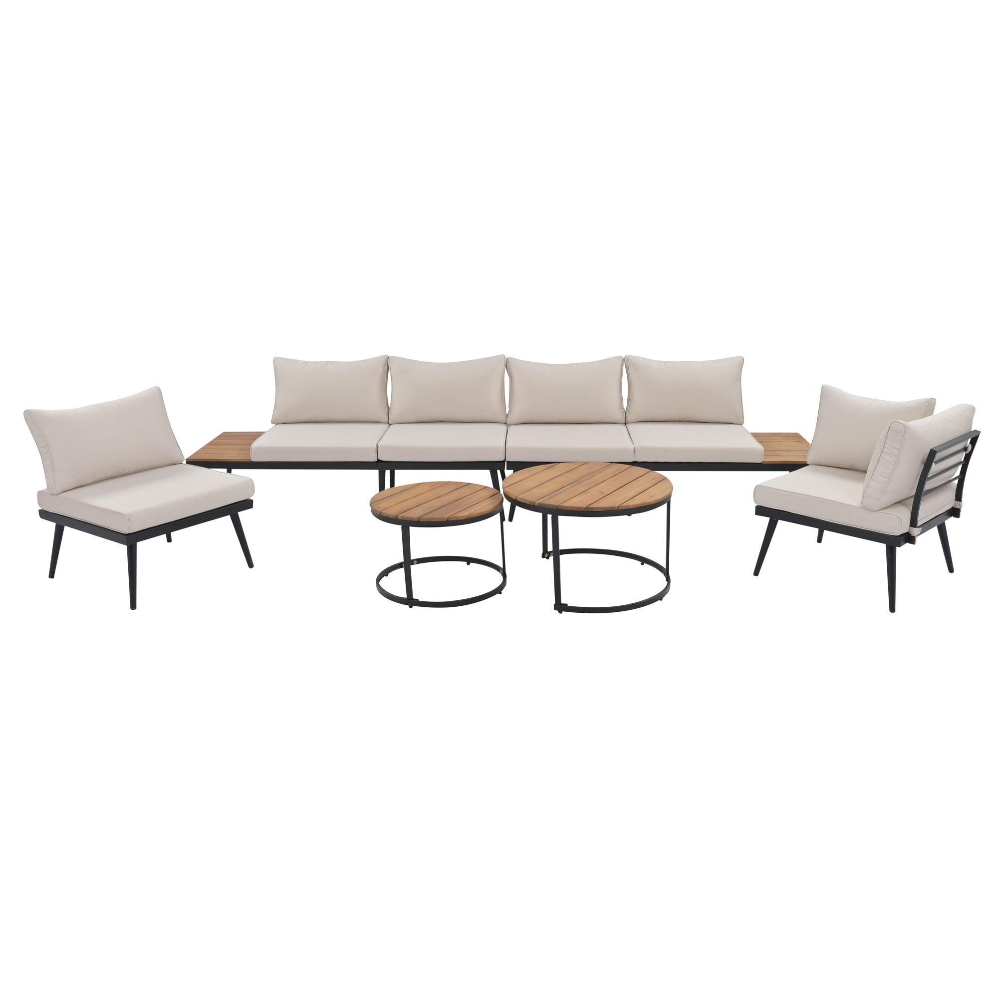 6-Piece Outdoor Sectional Sofa Set with Round Nesting Coffee Tables & Cushioned Seating - Patio, Porch, Garden Furniture for Backyard, Poolside & Outdoor Living Spaces