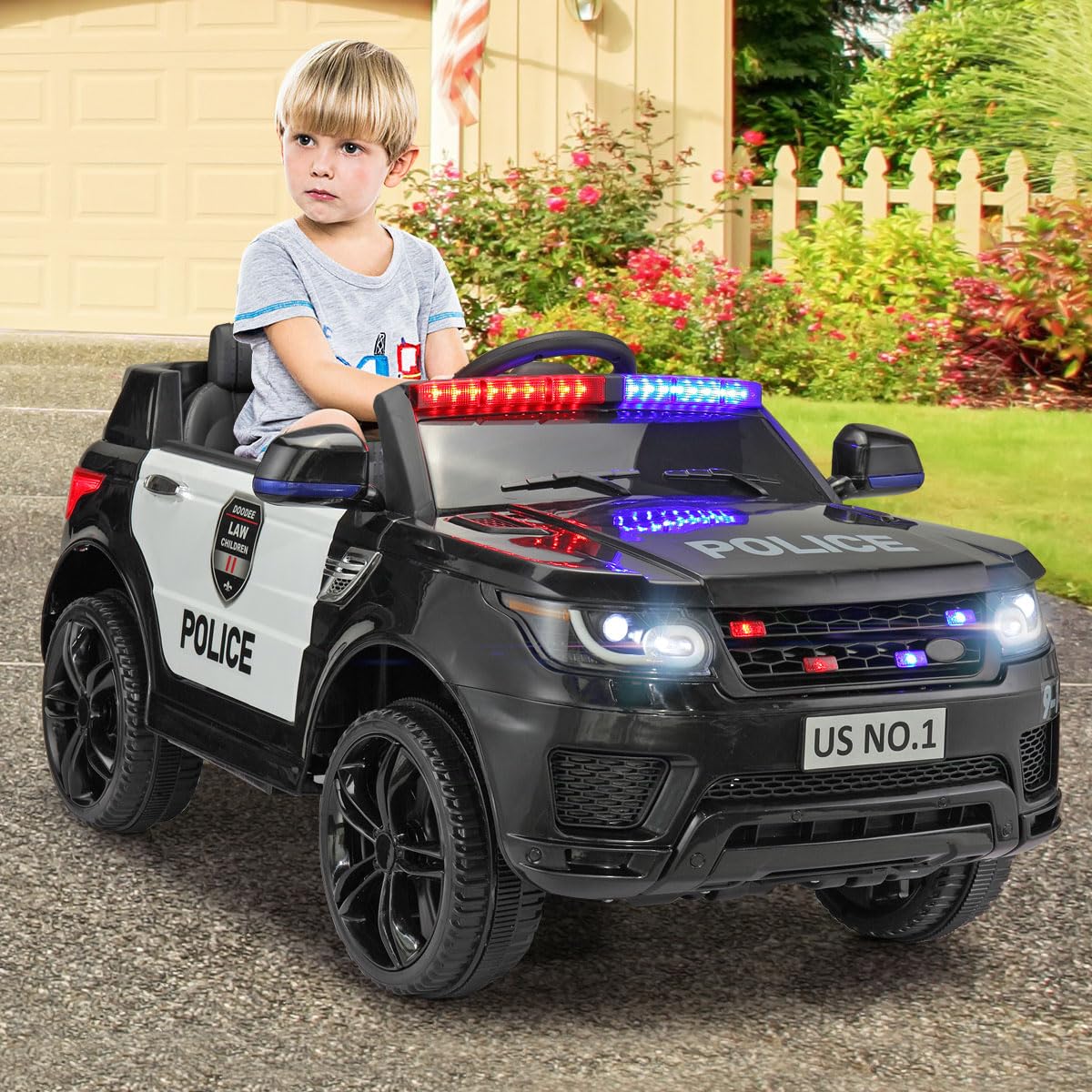 TOBBI 12V Electric Police Car Ride-On Toy for Kids Ages 3-6 - Remote Control & Parental Control, Realistic Lights & Siren, Large Police Vehicle Toy for Boys & Toddlers - Perfect for Indoor Play, Outdoor Adventures & Pretend Play as Little Officers (Black)
