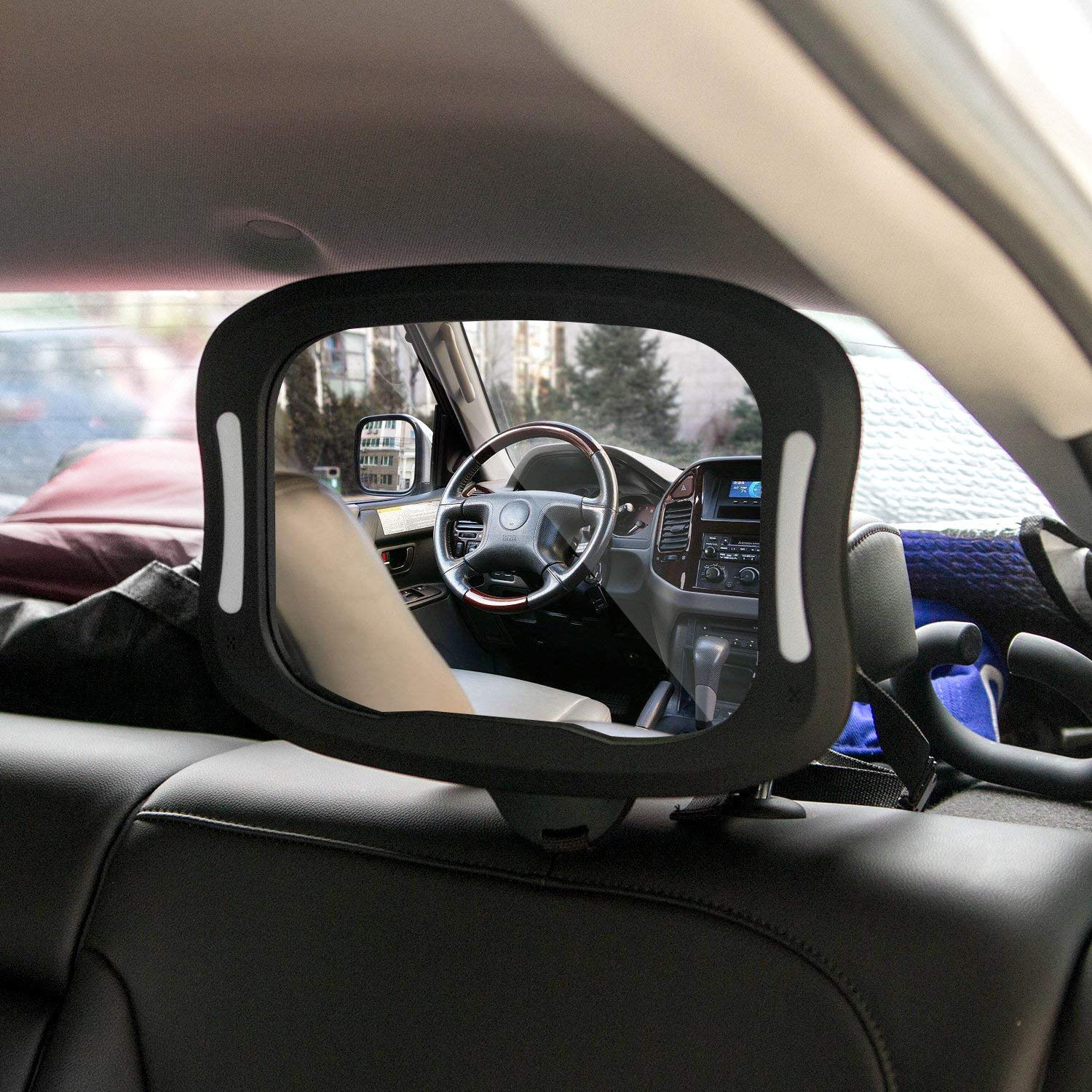 FITNATE LED Baby Car Mirror - 360° Adjustable Rear-Facing Infant Safety Mirror with Remote Control, 4 Sturdy Straps & 2 Sun Visors for Newborns | Backseat Monitoring Solution for Parents on the Go