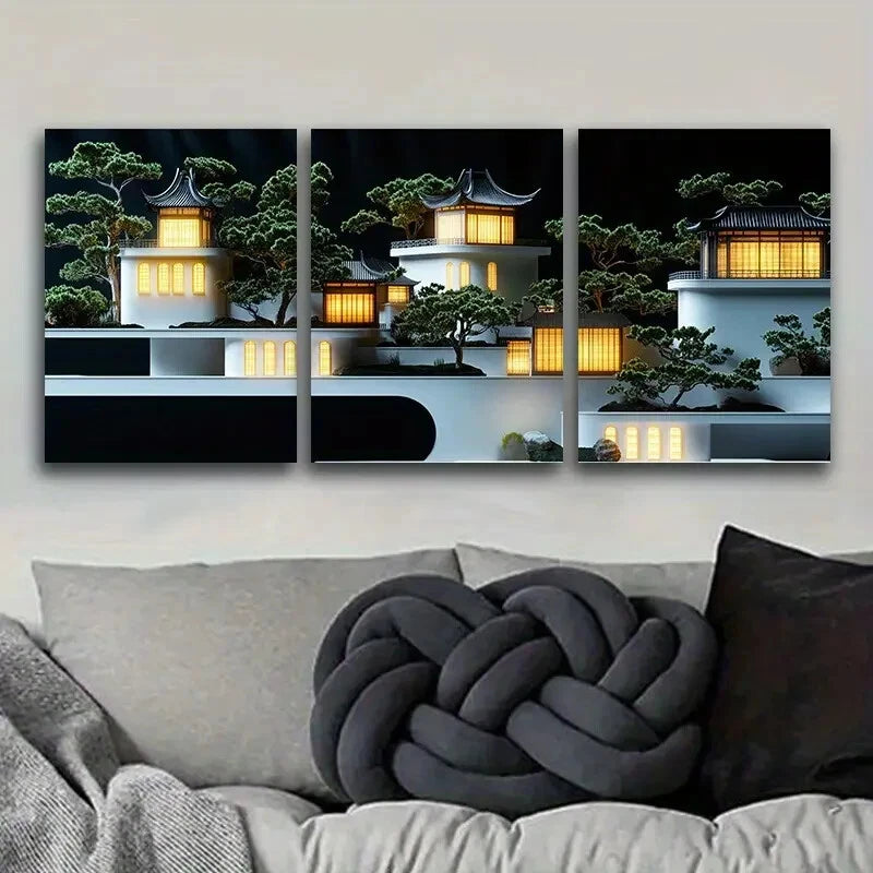 3-Piece Ancient Architecture Art Painting Metal Prints - Ready to Hang Wall Decor for Living Room, Bedroom & Office - Premium Home & Office Artwork