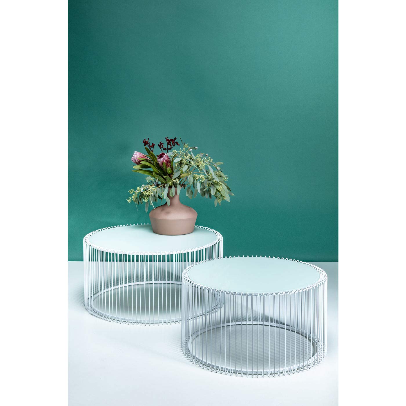 Modern White Glass Coffee Table with Steel Frame - 33.5