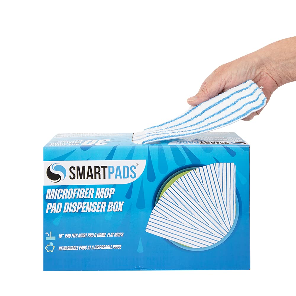 Arkwright Reusable Microfiber Mop Pads & Floor Mop Set - 18 Inch with Dispenser Box (30 Pads, Blue) | Eco-Friendly Cleaning for Hardwood, Tile & Laminate Floors