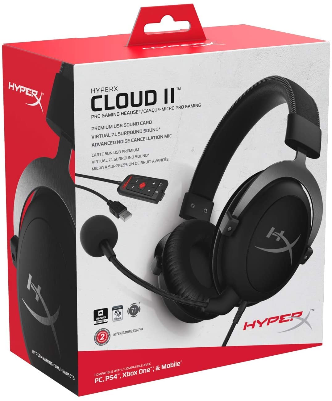 HyperX Cloud II Pro Gaming Headset - 7.1 Surround Sound, Noise Cancelling Mic, Memory Foam Ear Cushions - Gun Metal (PC/PS4/Xbox) - Perfect for Competitive Gaming & Streaming
