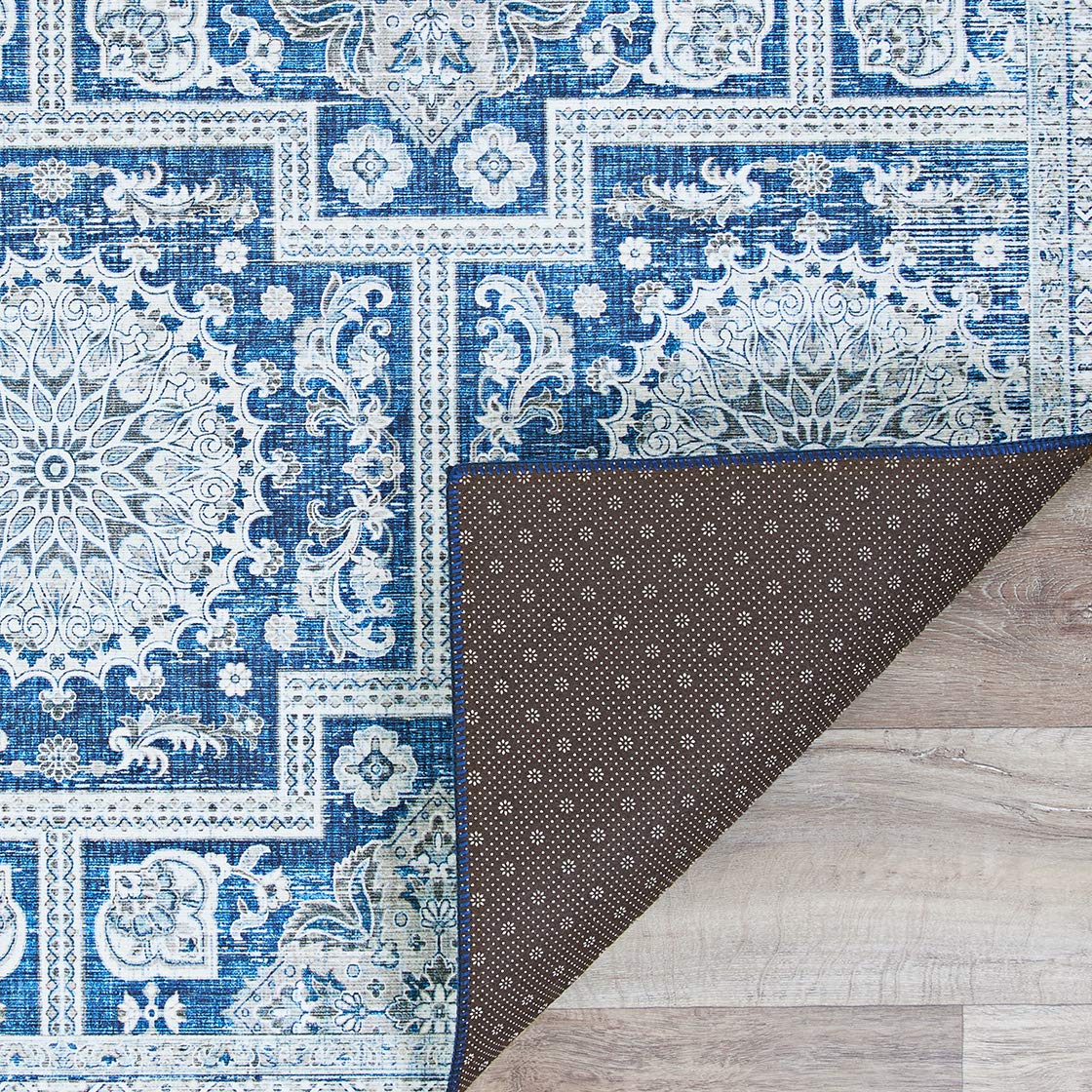 Couristan Pasha Sari Area Rug 9' x 12' Sapphire Blue - Luxury Handmade Wool Rug for Living Room, Bedroom & Dining Room Decor