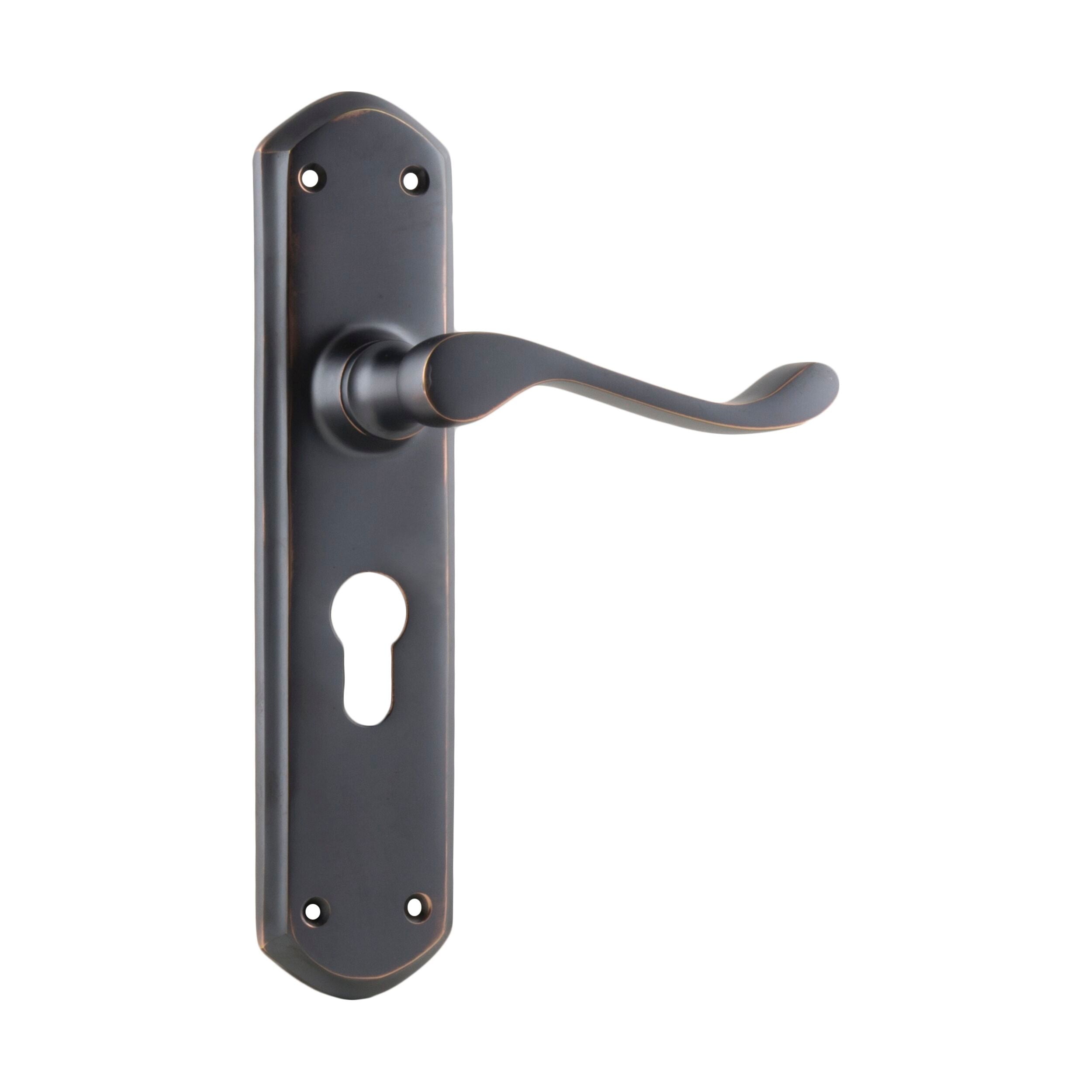 Antique Copper Windsor Euro Door Lever Set (1047E) - 200mm Height x 60mm Projection x 45mm Width - Perfect for Vintage Home Decor, Bedroom & Bathroom Doors