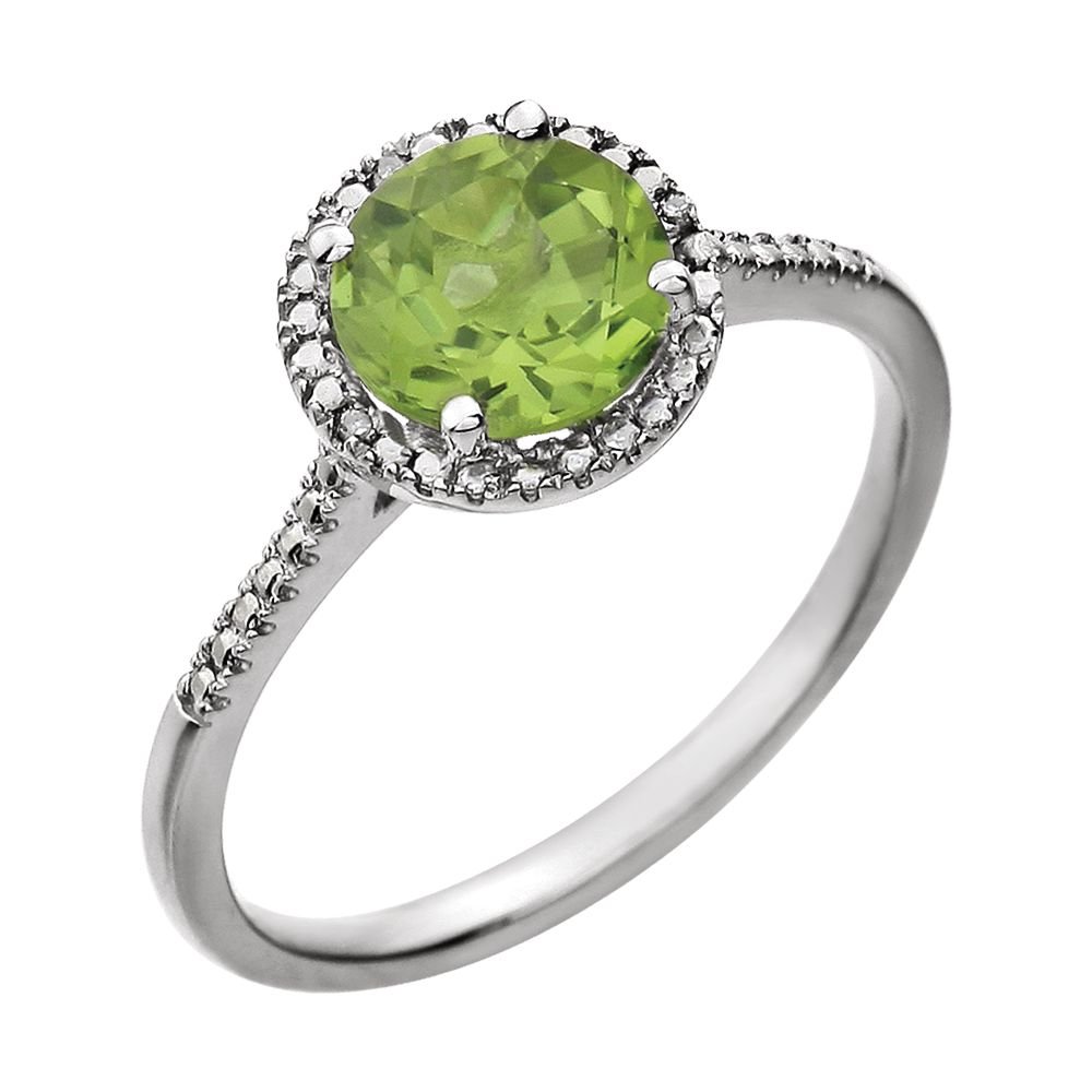 Elegant Gemstone Rings for Women - Sterling Silver Peridot & Diamond Ring (0.01 CTW) | Perfect for Weddings, Anniversaries & Special Occasions