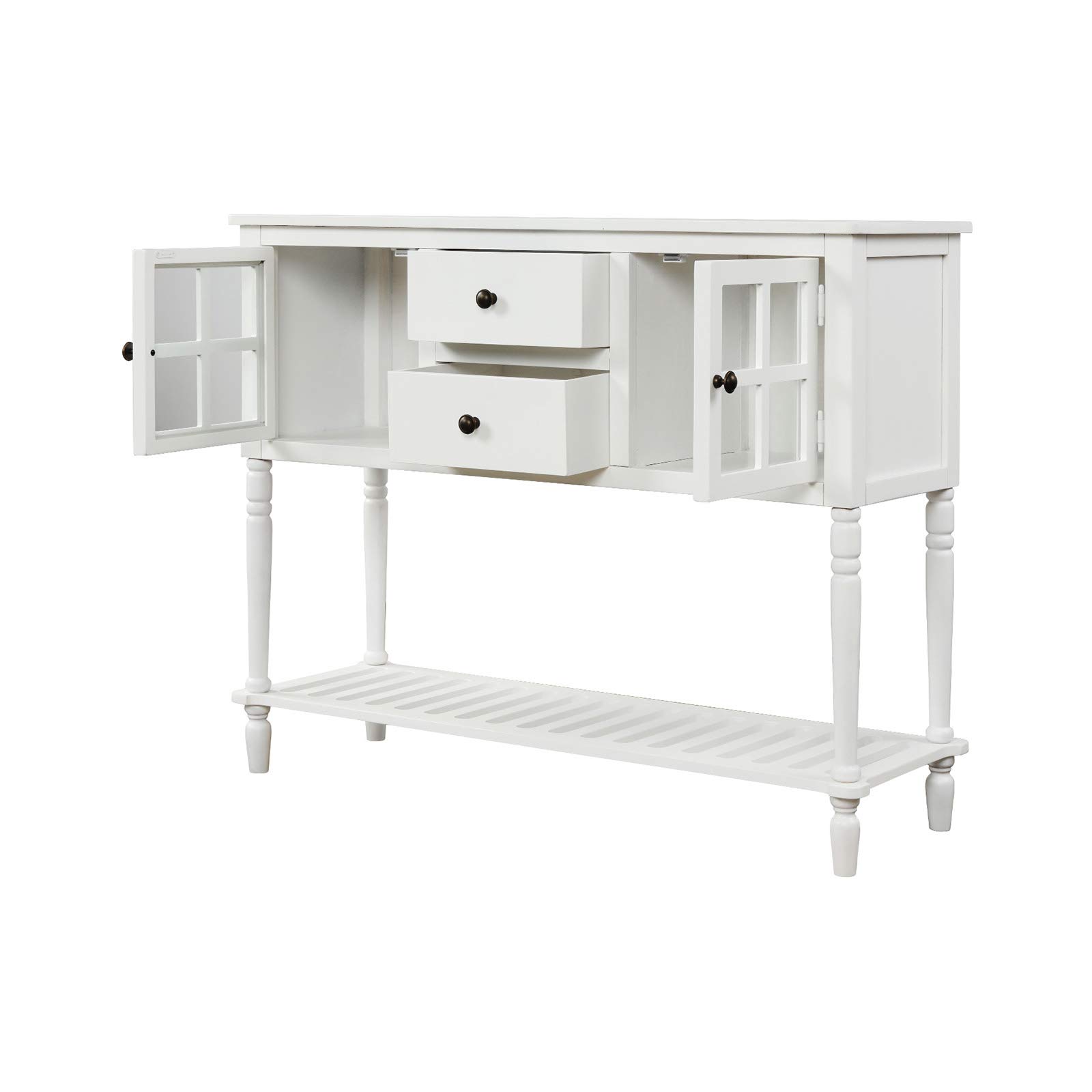 Glass Buffet Table with Storage Drawers - Living Room Console & Sideboard for Home Decor