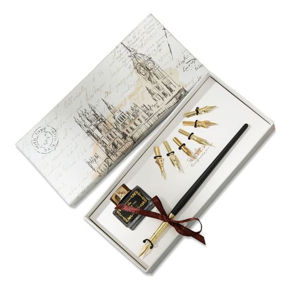 Vintage English Calligraphy Dip Pen Fountain Set with Ink Nibs - Gold Calligraphy Pen for Office, School & Gift - Perfect for Wedding Invitations, Hand Lettering & Art Projects