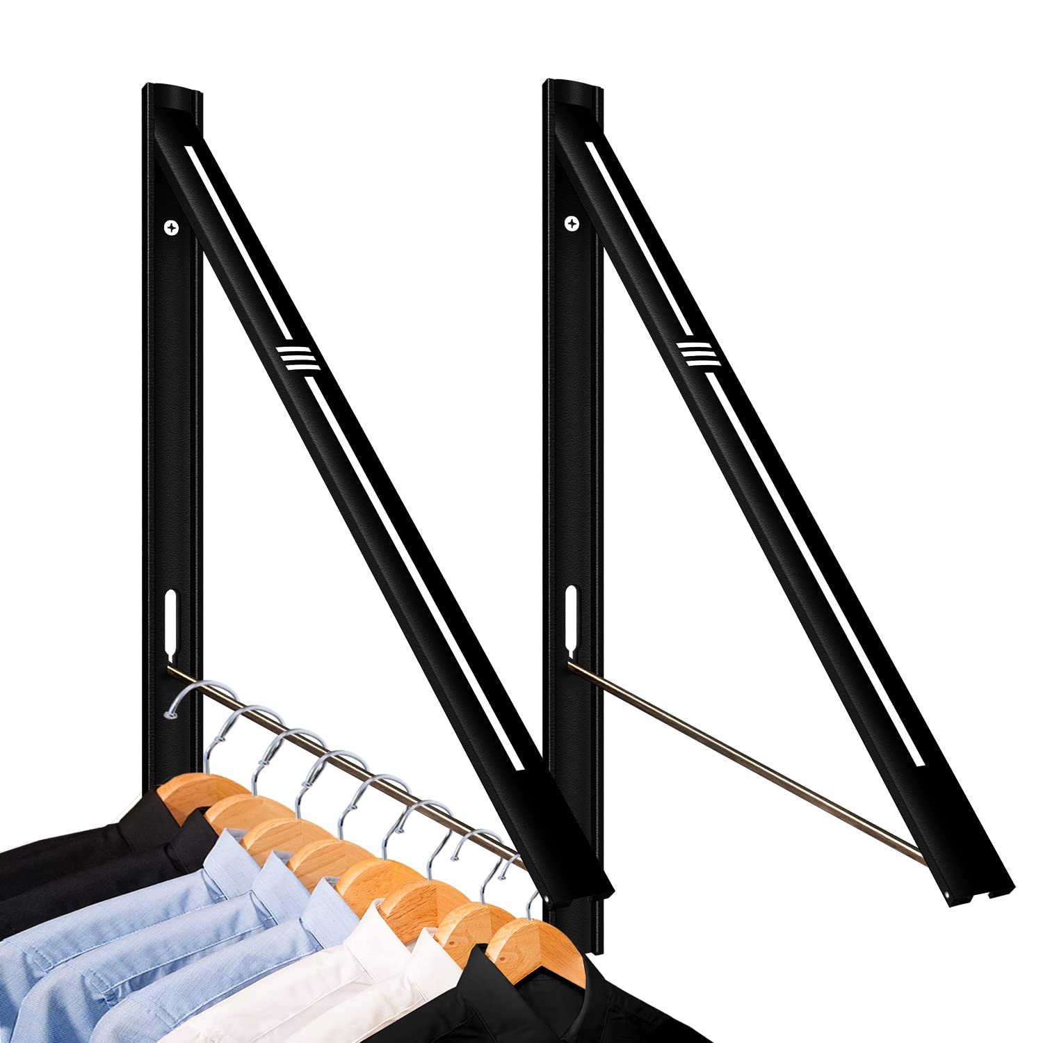 Foldable Wall Mounted Laundry Drying Rack - Retractable Aluminum Clothes Hanger for Small Spaces, Bathroom & Balcony (2 Pack, Black) - Perfect for Apartments, Dorms & Tight Spaces