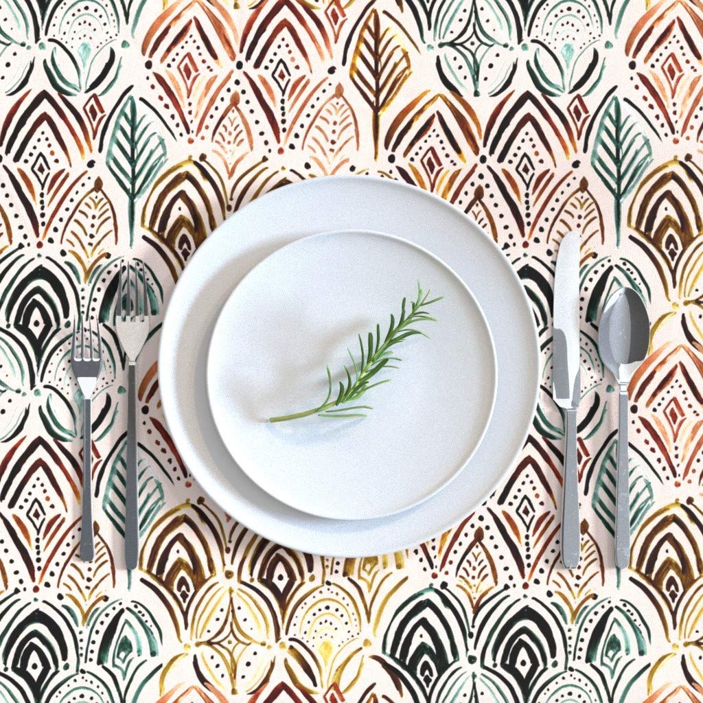Custom Boho Feather Vintage Bohemian Cotton Sateen Tablecloth 70