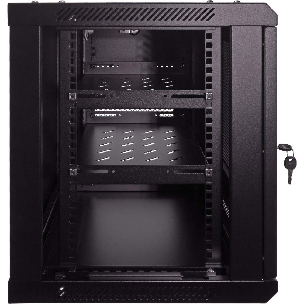 NavePoint 9U Deluxe IT Wall Mount Cabinet - 19-Inch Server Network Rack with Locking Perforated Door, Black - Includes Shelves for Secure Data Center & Office Equipment Storage