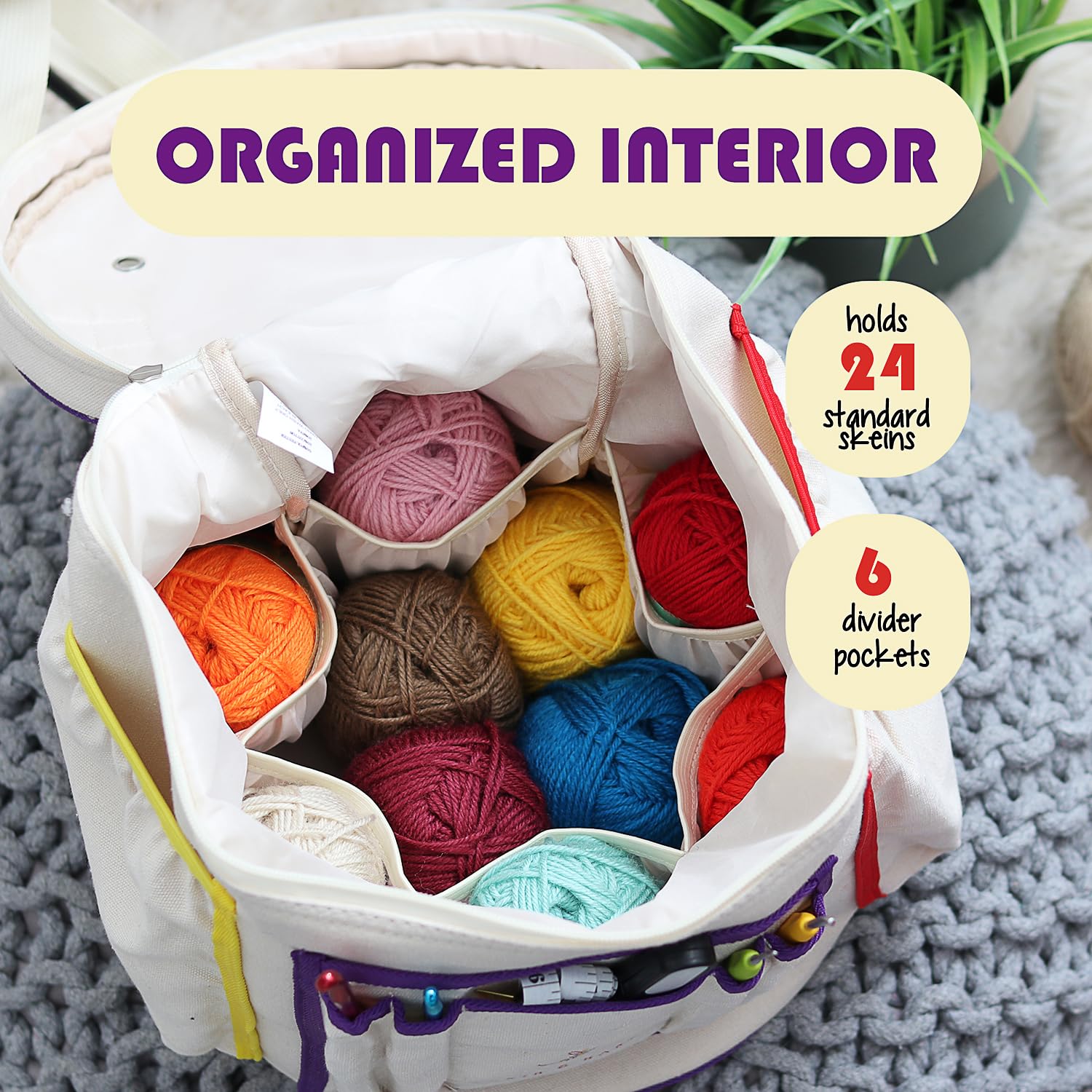 Hearth & Harbor Crochet Bag Organizer - Durable Knitting Yarn Storage Bag with Accessories Case | Perfect for Crochet Supplies, Needlework Projects & Craft Organization | Portable for Travel, Home & On-the-Go Knitting
