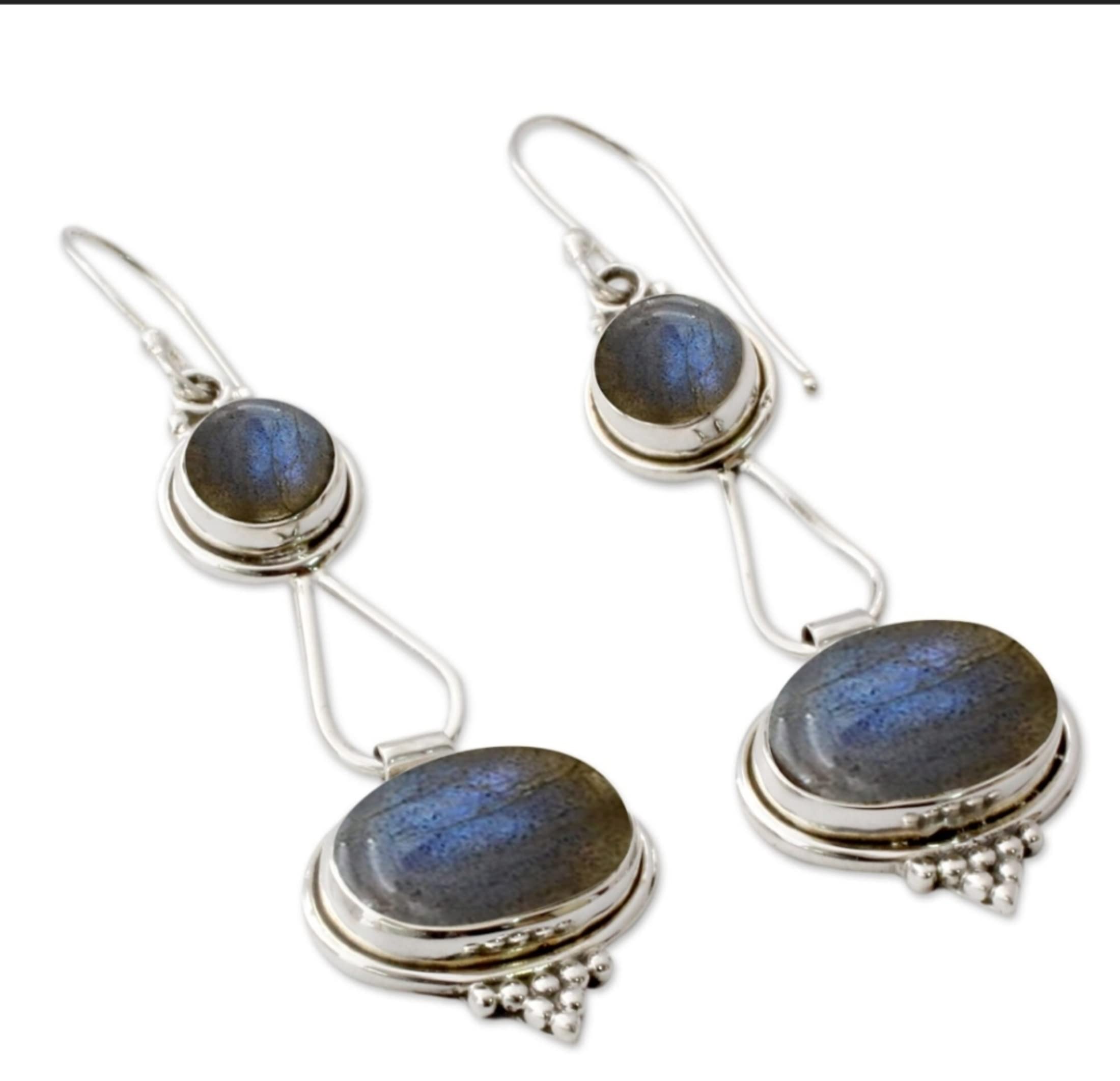 Veracity Jewelry Labradorite Earrings for Women - 925 Sterling Silver Dangle Earrings with Blue Green Labradorite Gemstone | Handmade Boho Chic Jewelry Gift for Birthday, Anniversary & Special Occasions
