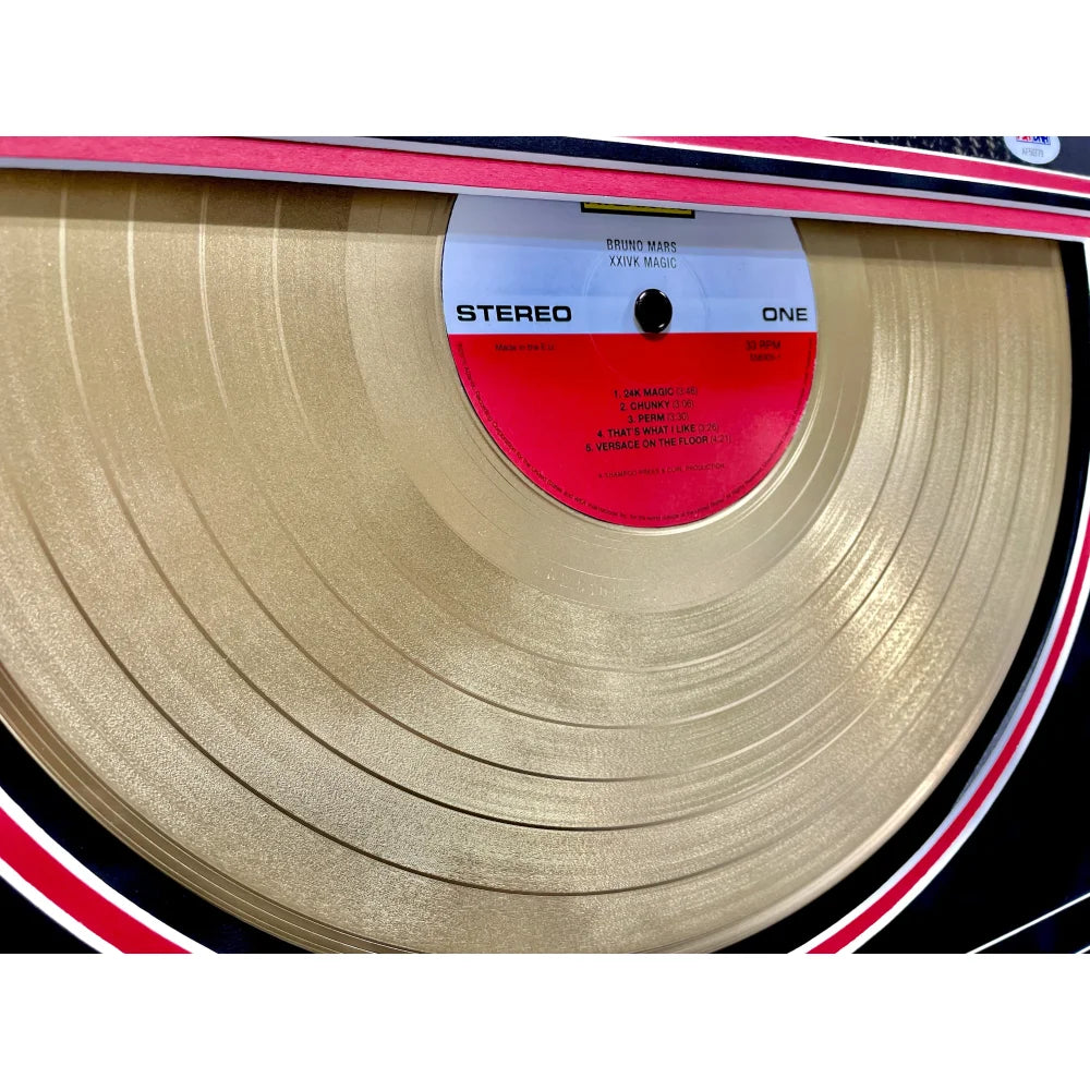 Bruno Mars Autographed 11x14 Photo with Gold Record Framed Collage - PSA/DNA Certified COA - Signed 24k Magic Memorabilia - Perfect for Music Fans Collectors and Home Decor