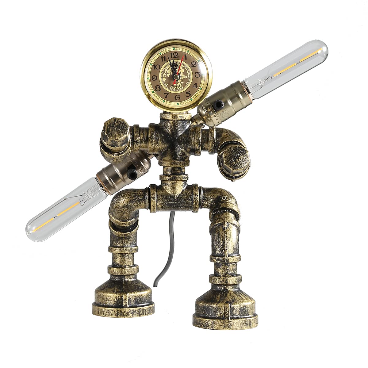 Vintage Steampunk Metal Desk Lamp - Retro Industrial Water Pipe Table Light for Office, Reading Nook, Kids Room & Cafe Bar - Bronze Style Robot-Themed Bedside Lighting Fixture | Perfect for Home Decor, Workspace & Commercial Spaces