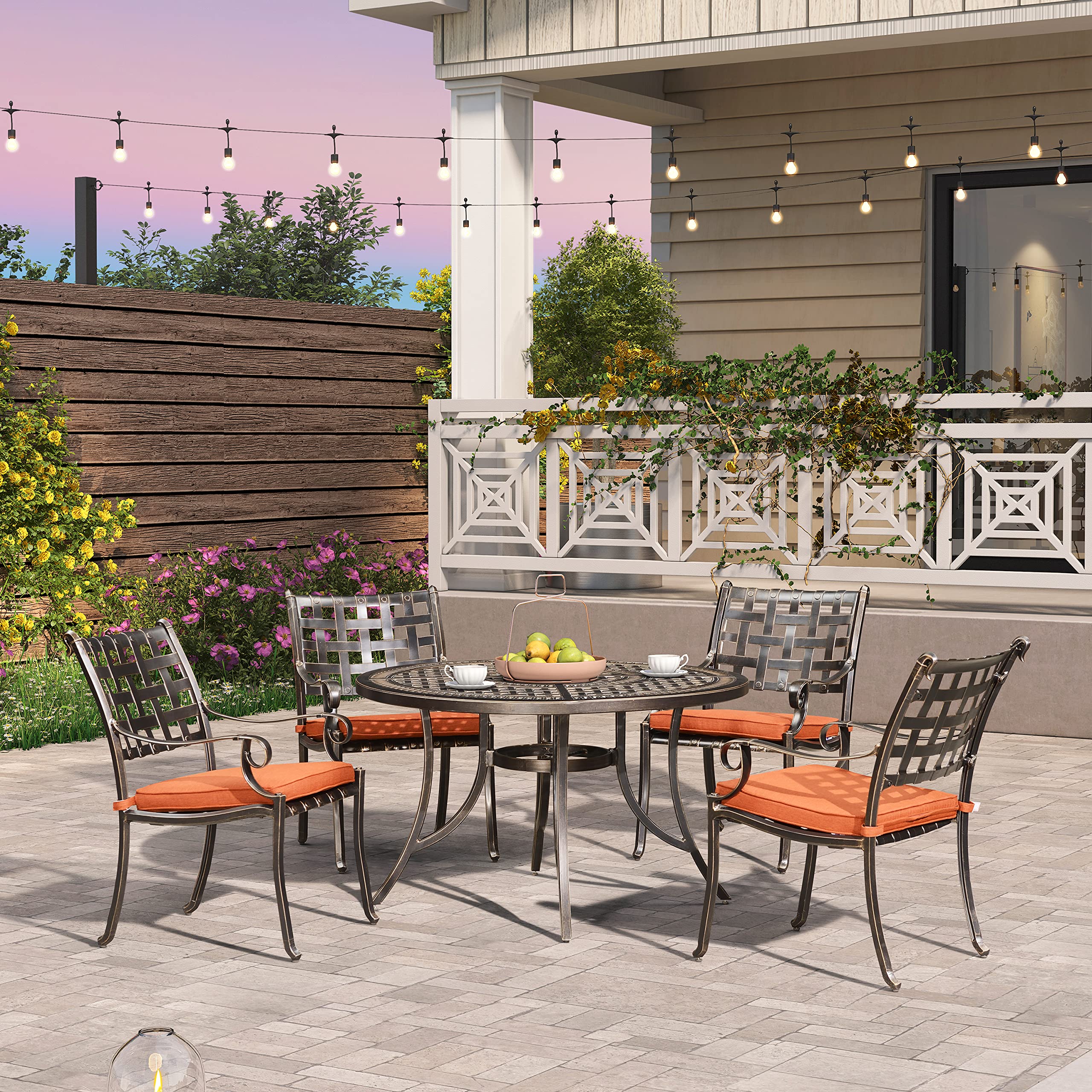 PURPLE LEAF Outdoor Dining Chair Set - 2 Cast Aluminum Patio Chairs with Cushions, Weather-Resistant Garden Furniture for Lawn, Yard & Backyard - Lattice Brick Red Design | Perfect for Outdoor Dining, Poolside Relaxation & Garden Parties