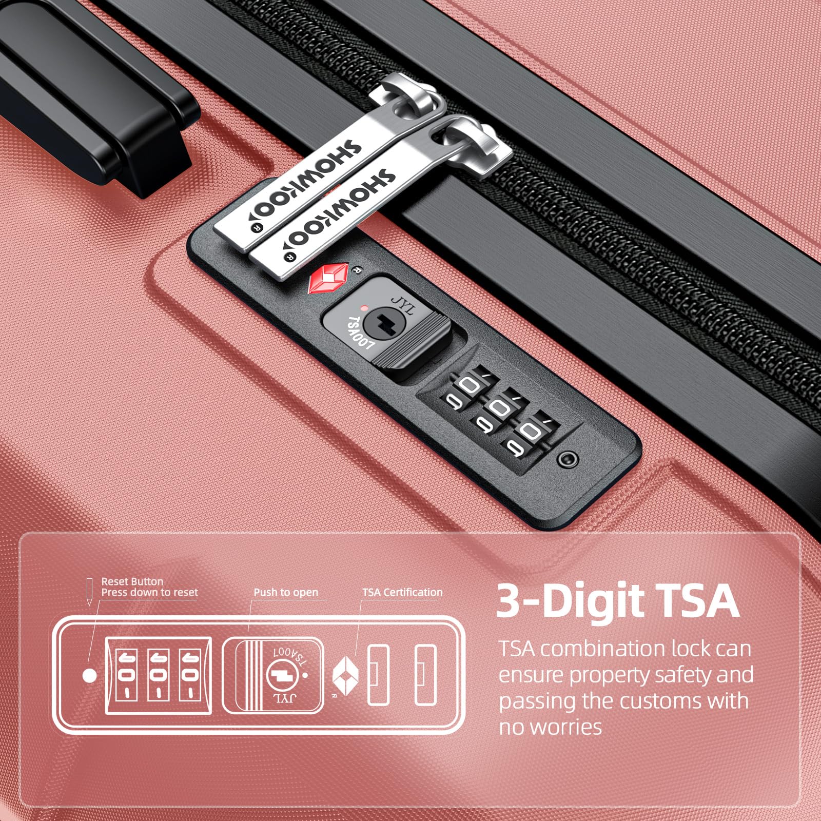 SHOWKOO Expandable 3-Piece Luggage Set with TSA Lock, Durable PC+ABS Suitcases, Double Spinner Wheels - Rose Gold | Perfect for Travel, Business Trips & Vacations