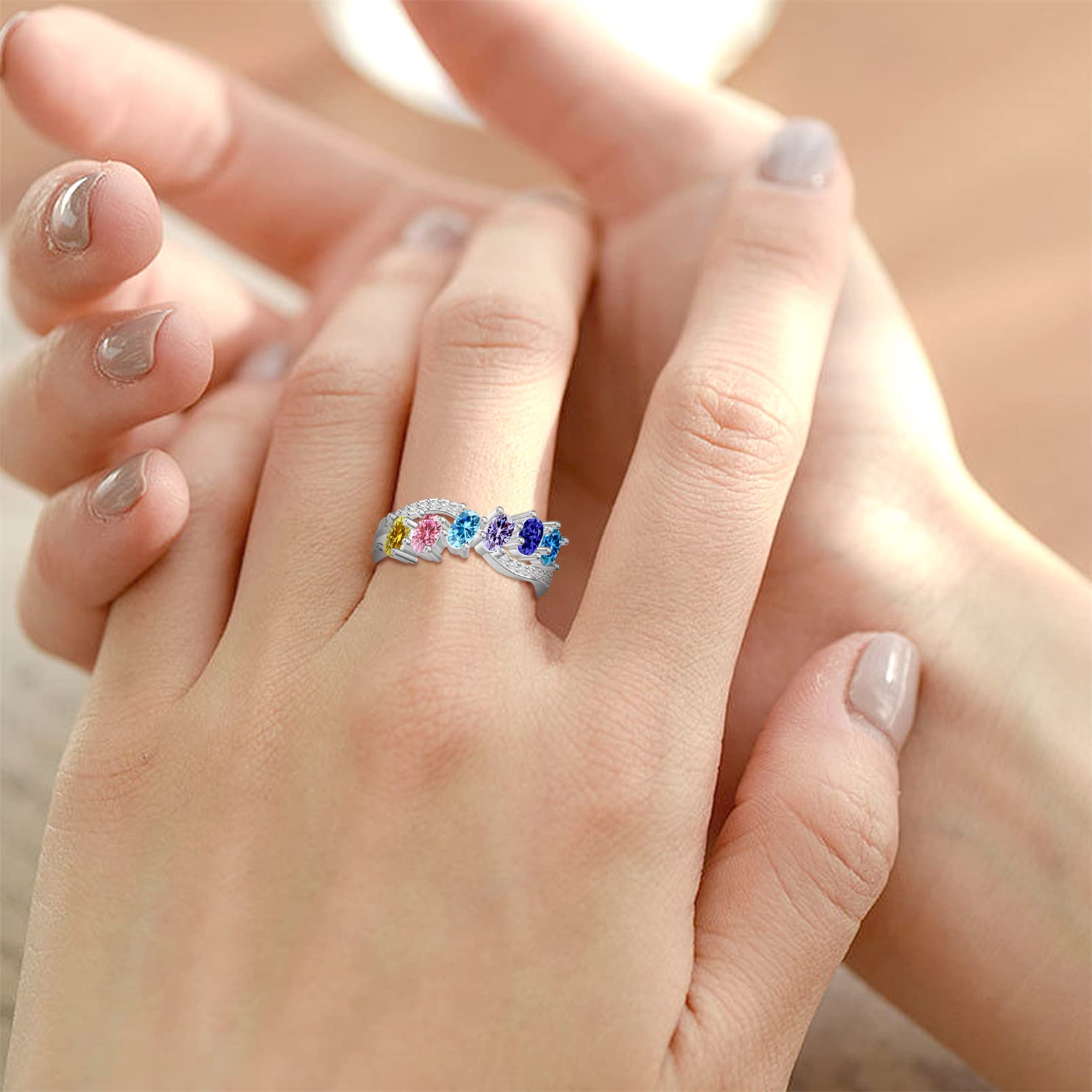 Personalized Sterling Silver Rings for Women - Custom Simulated Birthstone Infinity Band Rings - Perfect Mother's Day Gift, Anniversary Present & Everyday Jewelry for Special Occasions