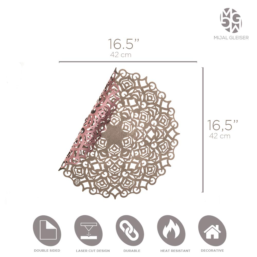 Mijal Gleiser Double Sided Laser Cut Placemats - Heat Resistant, Non Slip, Stain Proof Table Mats Set of 4 - Maya Collection Pewter-Rose - Perfect for Dining Table, Kitchen Decor, and Holiday Entertaining