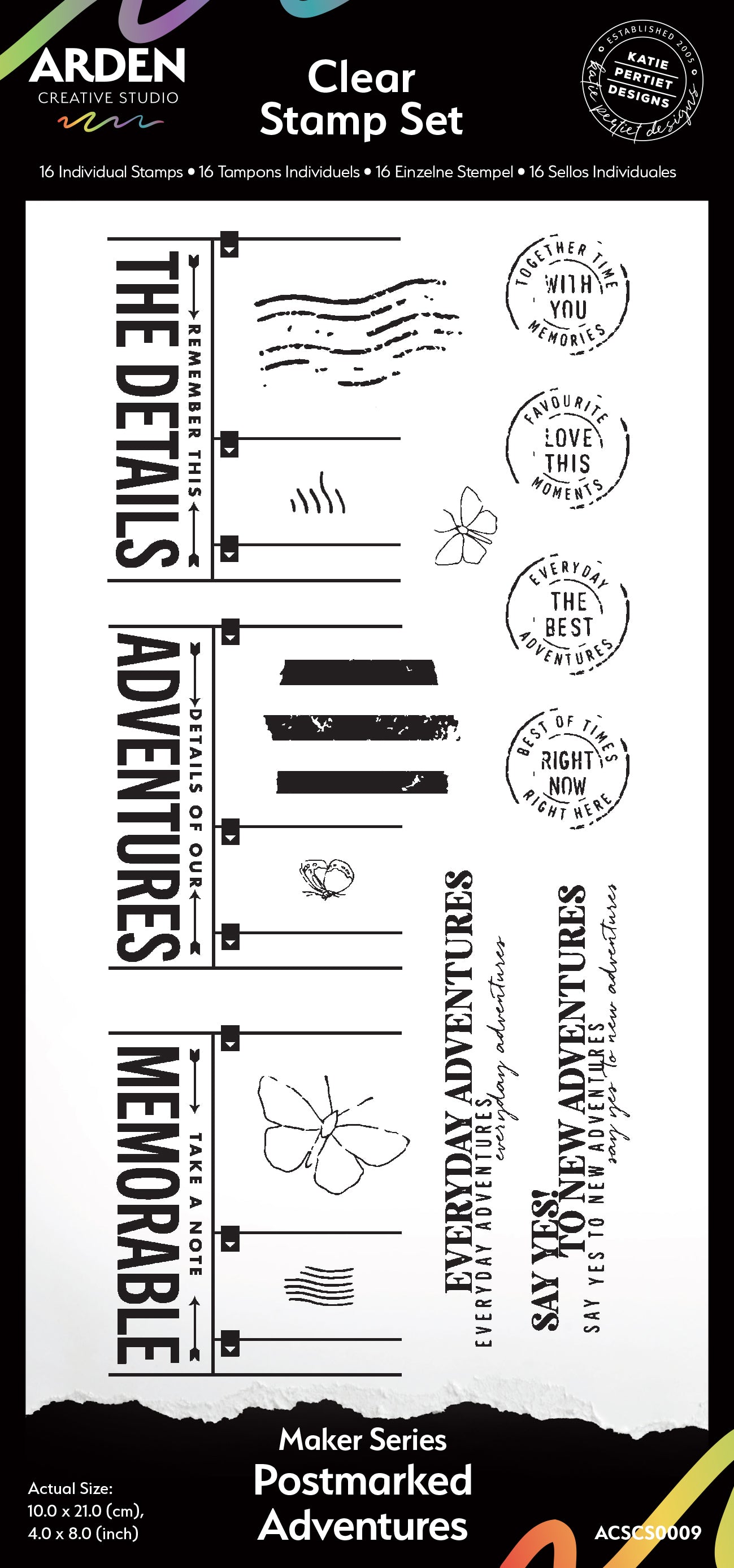 Arden Creative Studio Maker Series Postmarked Adventures 4x8 Inch Clear Stamp Set for Card Making, Scrapbooking & DIY Crafts