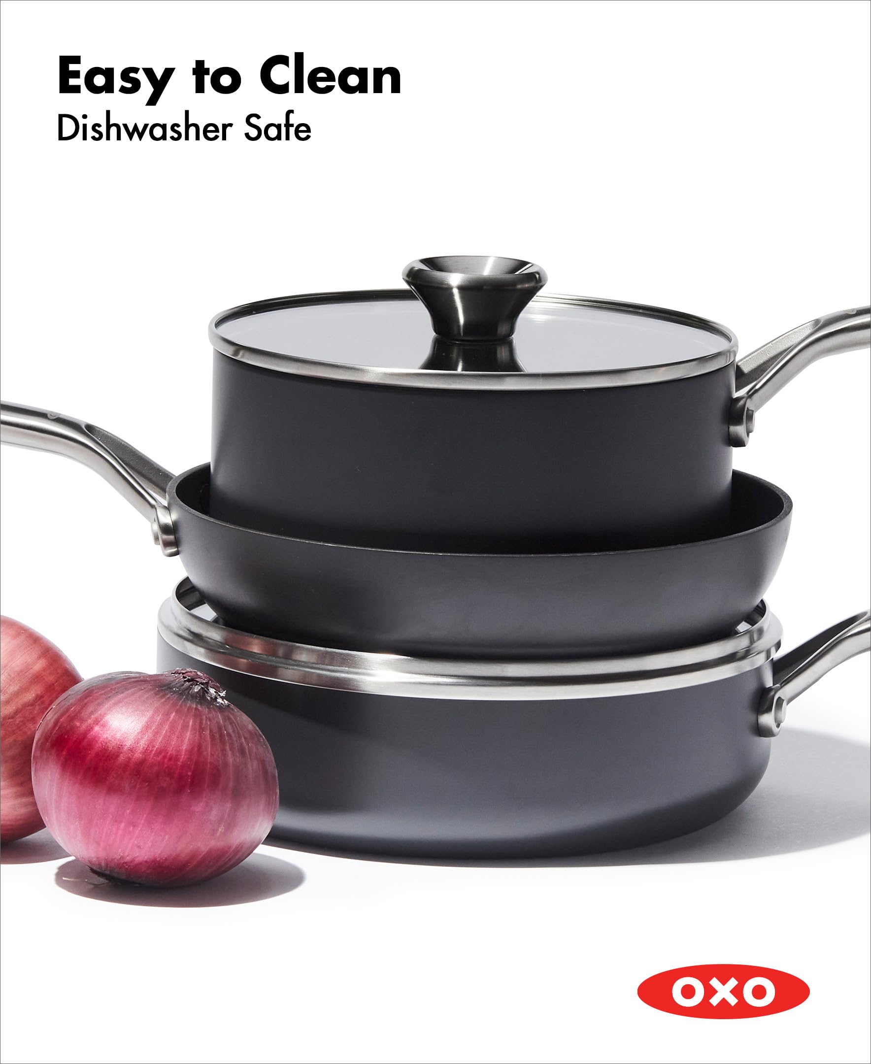 OXO Professional 5-Piece Nonstick Cookware Set - Hard Anodized PFAS-Free Ceramic Coating, Diamond Reinforced, Induction Compatible, Stainless Steel Handles, Oven & Dishwasher Safe - Perfect for Sautéing, Frying & Everyday Cooking