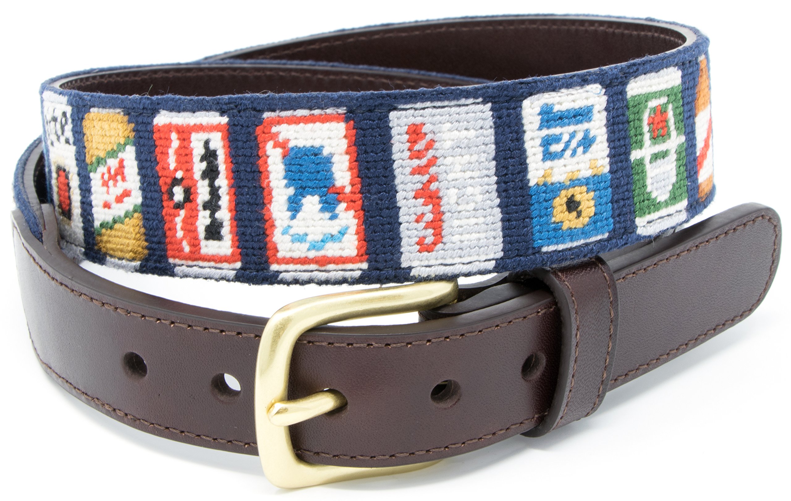Premium Full Grain Leather Needlepoint Belts for Men - Handmade with Cotton Thread & Solid Brass Buckle - Perfect for Casual, Business & Formal Occasions