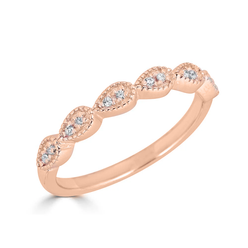 14K Gold 0.10 Carat Diamond Pear Stackable Ring for Women - Elegant Beaded Wedding Band, Anniversary Gift, Everyday Jewelry for Special Occasions