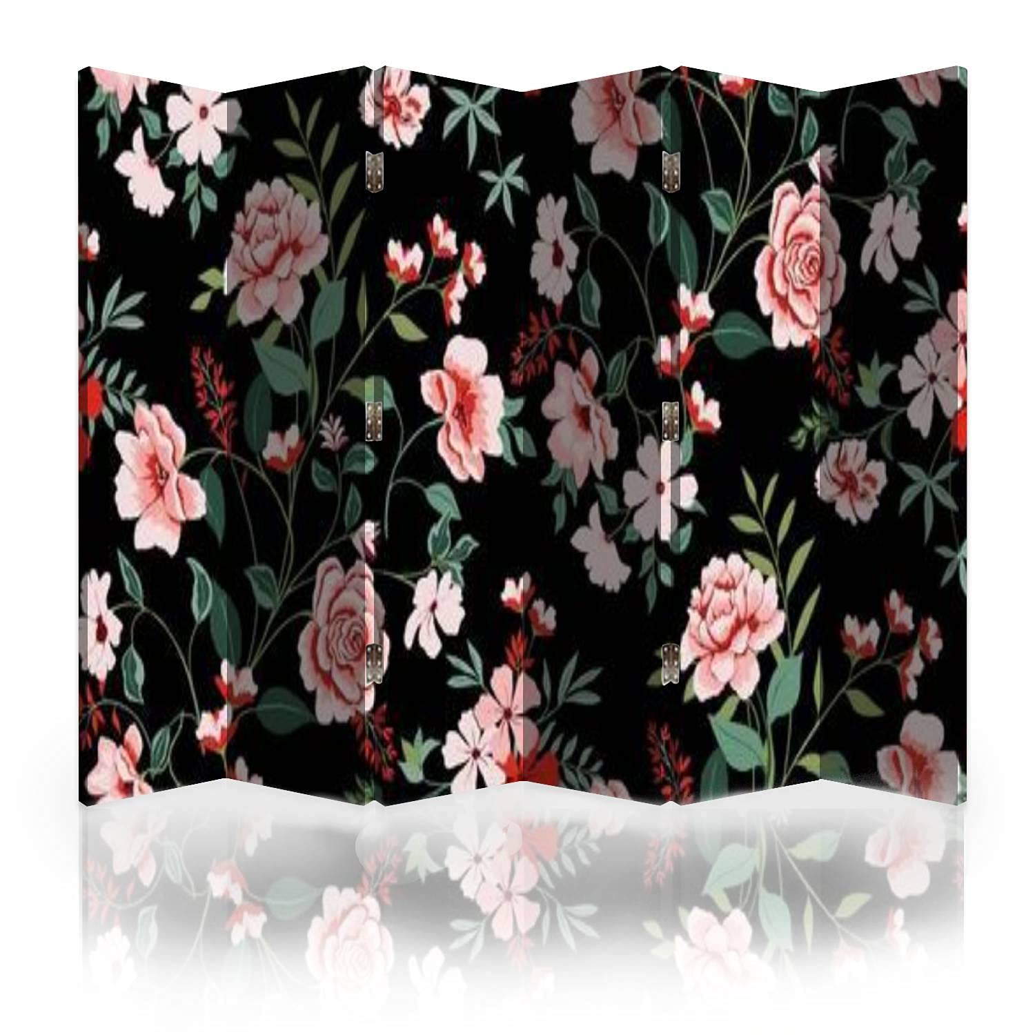 Floral Canvas Room Divider Screen - 6 Panel Folding Privacy Partition with Seamless Pattern | Perfect for Home Office, Bedroom Separation & Studio Spaces