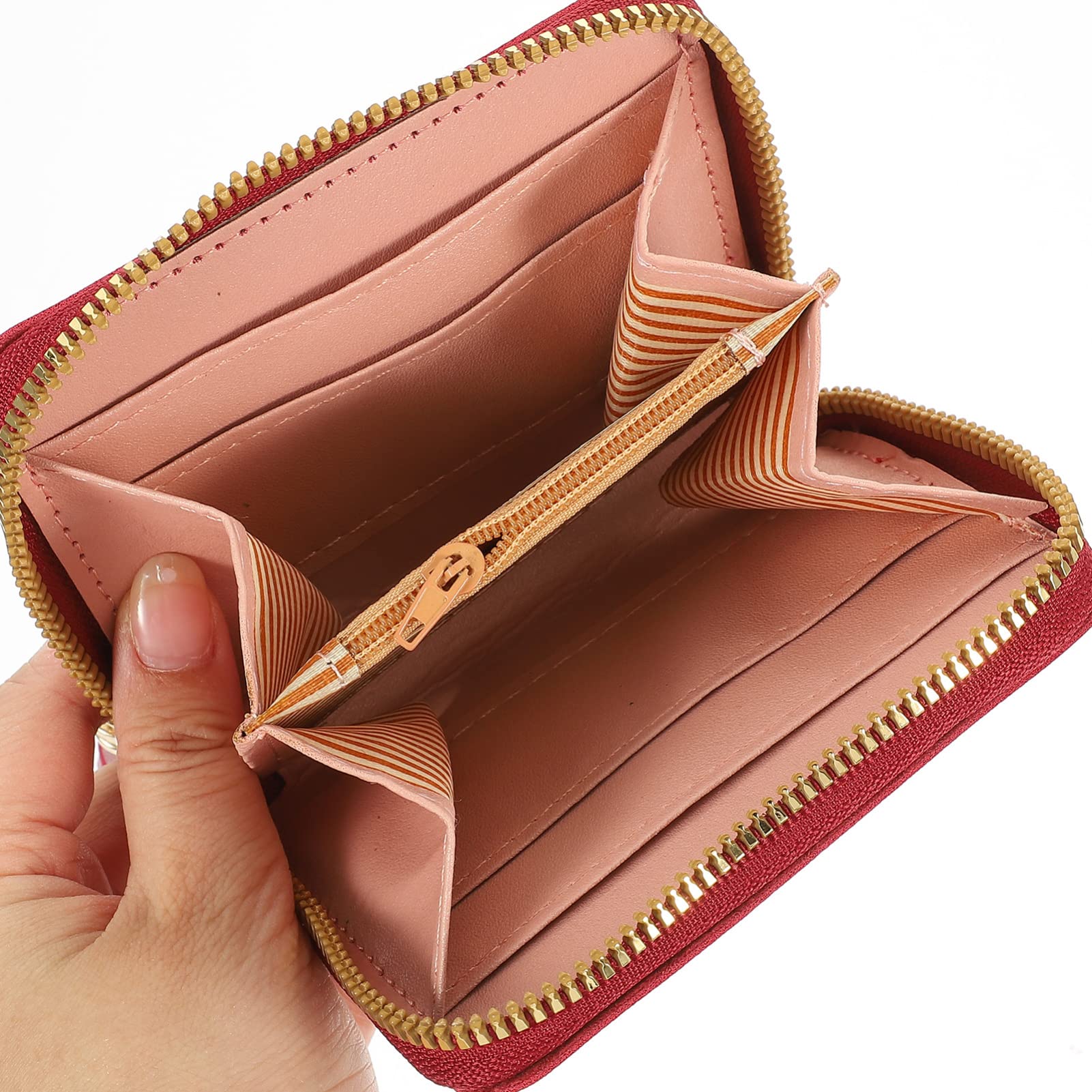 VALICLUD Red PU Leather Wallet for Women - Heart Design, Zipper Card Holder for Daily Use & Travel