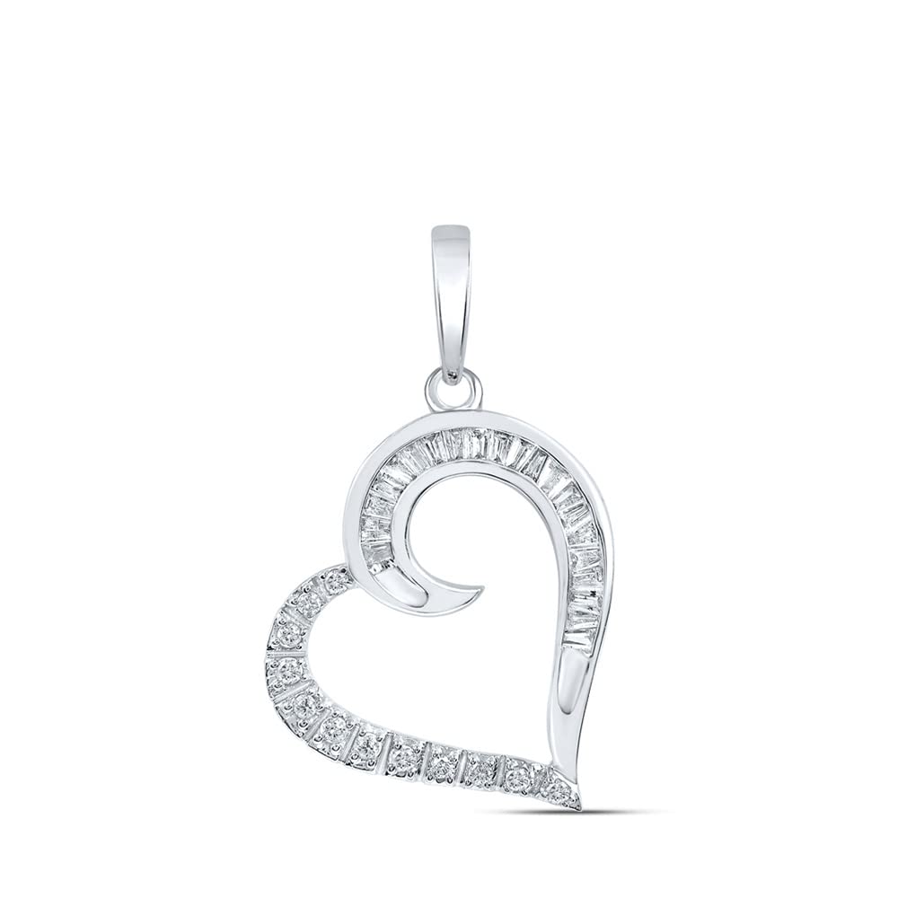 10K White Gold Women's Baguette Diamond Heart Pendant Necklace - 1/6 Cttw, Elegant Gift for Valentine's Day, Anniversary & Special Occasions