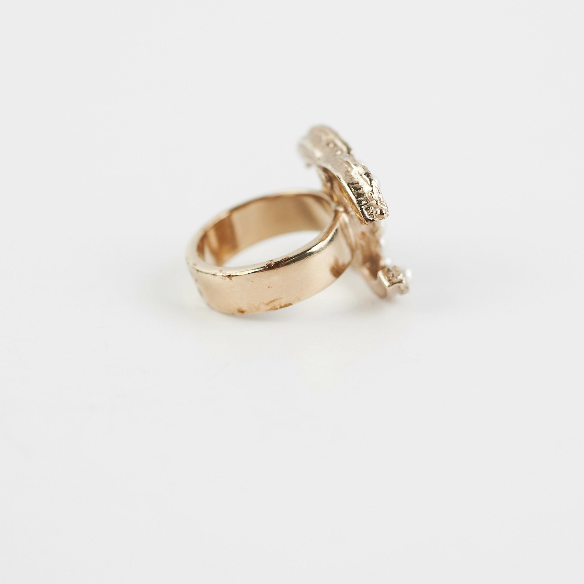 Chanel CC Logo Pearl Cocktail Ring - Elegant Luxury Jewelry for Women | Perfect for Parties, Weddings & Special Occasions