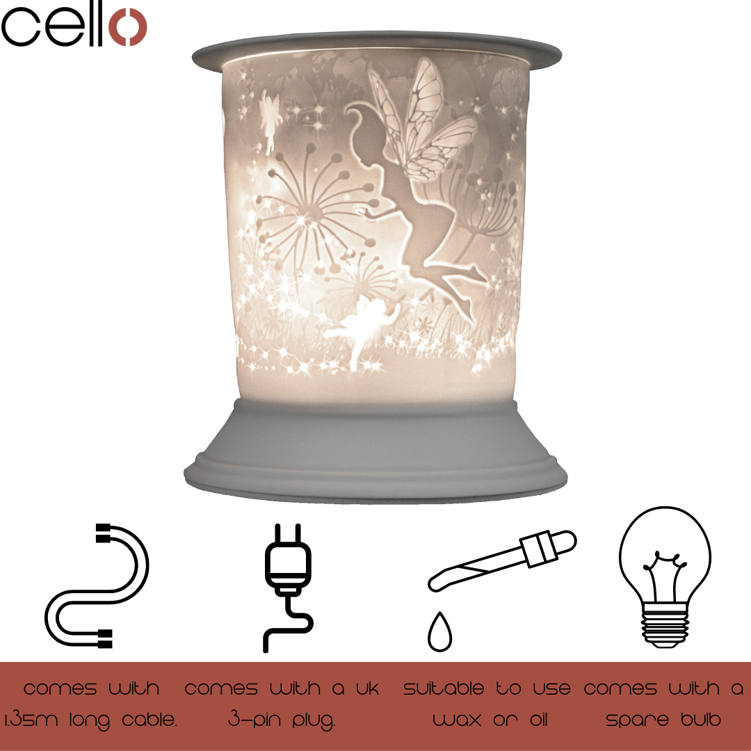 Cello Electric Wax Warmer - Porcelain Straight Design with Fairy Tale Theme for Home Aromatherapy & Relaxation | Perfect for Bedroom, Living Room, and Office Decor