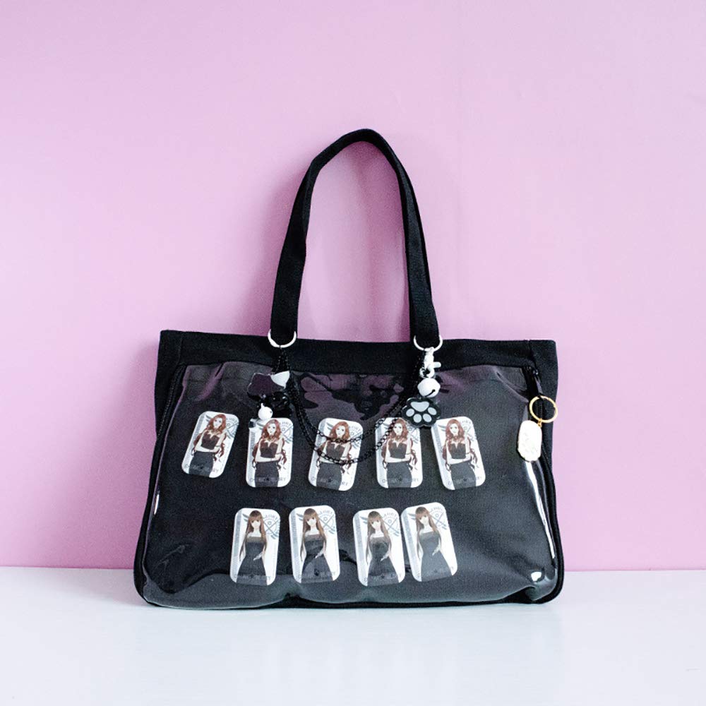 Clear Window Ita Tote Bag for Pins & Patches - DIY Customizable Shoulder Handbag for Cosplay, Anime Conventions & Everyday Use