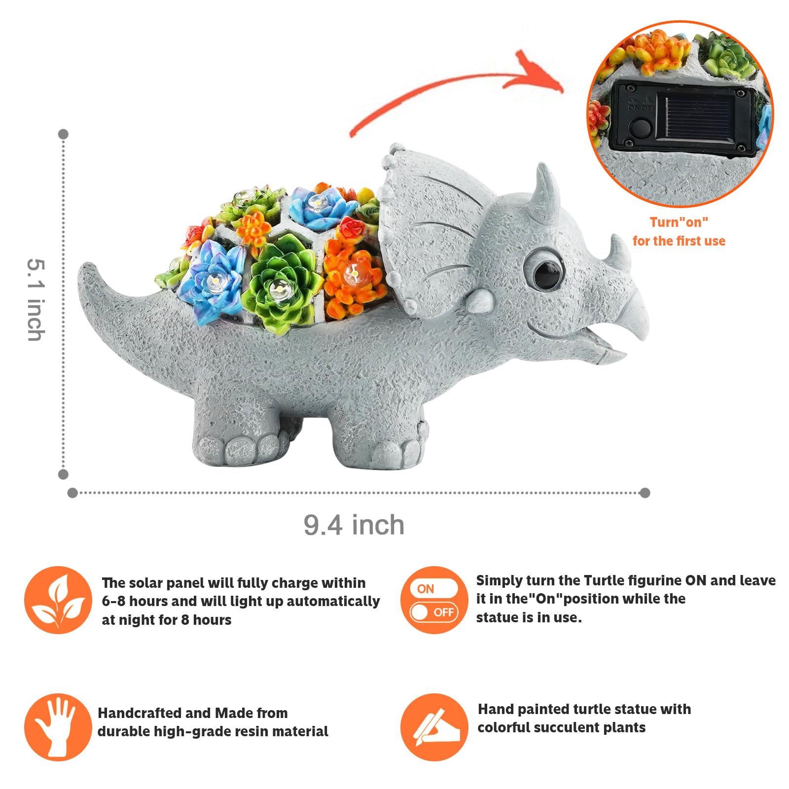 Solar Dinosaur Garden Statues with LED Lights & Succulent Planter - Outdoor Lawn Decor for Patio, Balcony, Yard - Unique Housewarming & Birthday Gifts for Women, Mom, Grandma - Perfect for Garden Themed Parties & Dinosaur Lovers