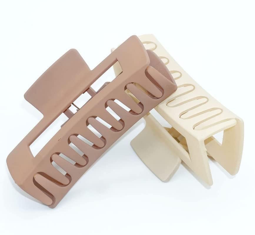 SUKAINA TRENDS Large Hair Claw Clips for Thick Hair - Strong Hold Matte Hair Clips for Women & Girls - Durable Hair Barrettes for Curly Hair (Light Brown & Beige) | Perfect for Summer, Work, Gym & Everyday Hairstyles