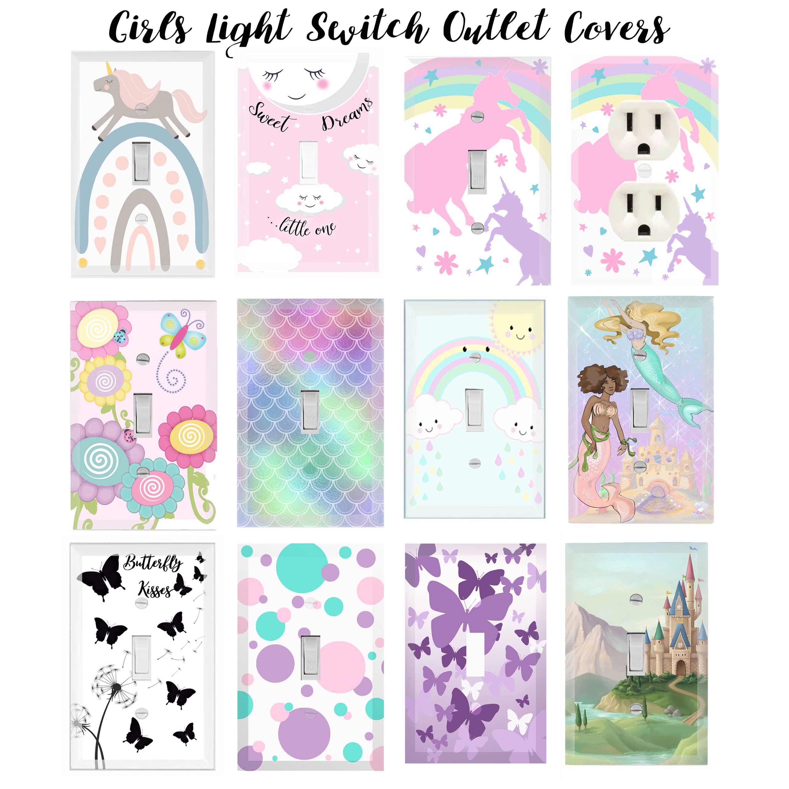 Pastel Unicorn Rainbow Light Switch Cover - Cute Girls Room Decor for Bedroom, Nursery & Playroom - Durable Plastic Wall Plate with Easy Installation