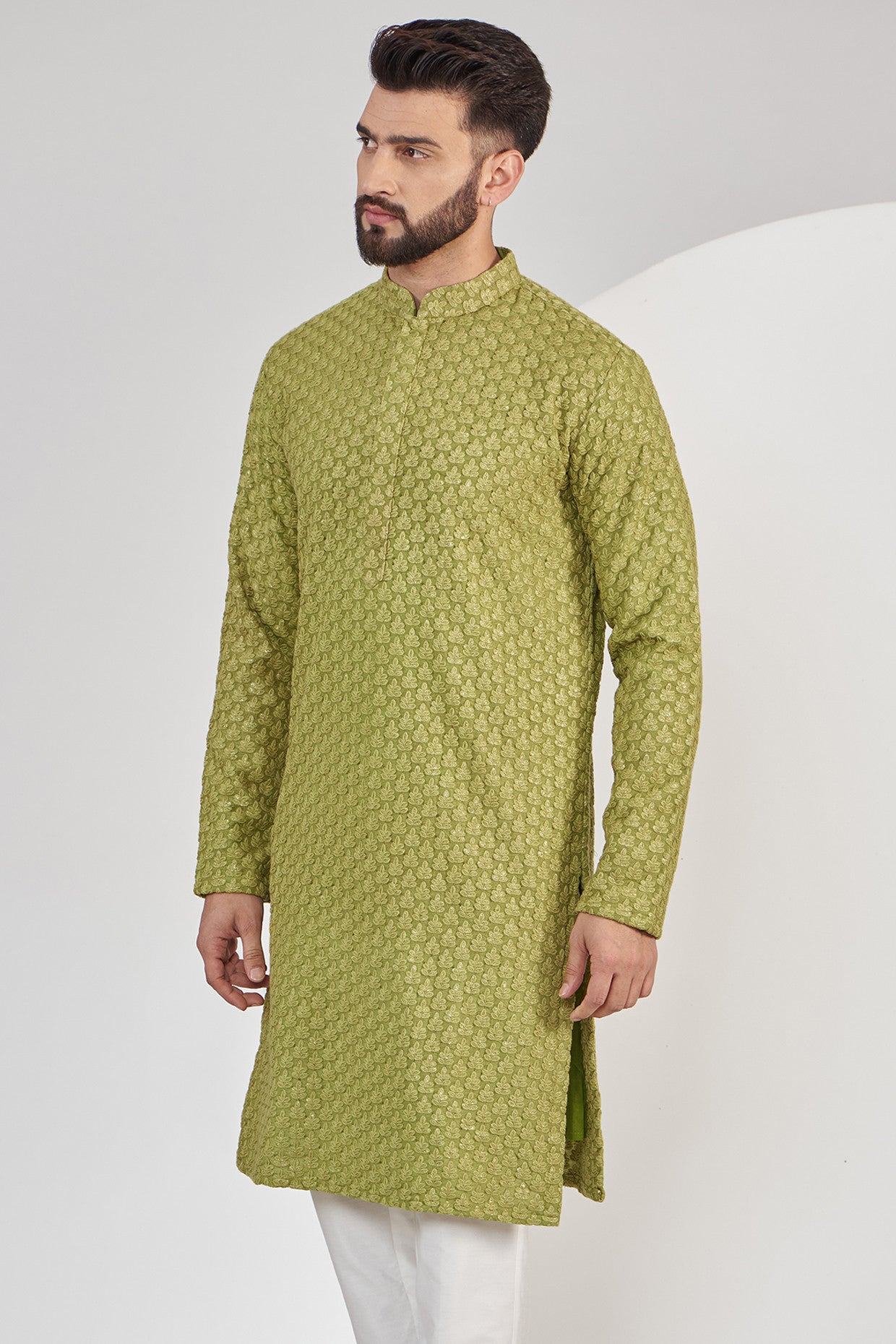 Elegant Mehndi Green Chikankari Kurta - Traditional Indian Embroidered Tunic for Women | Perfect for Festivals, Weddings & Cultural Events