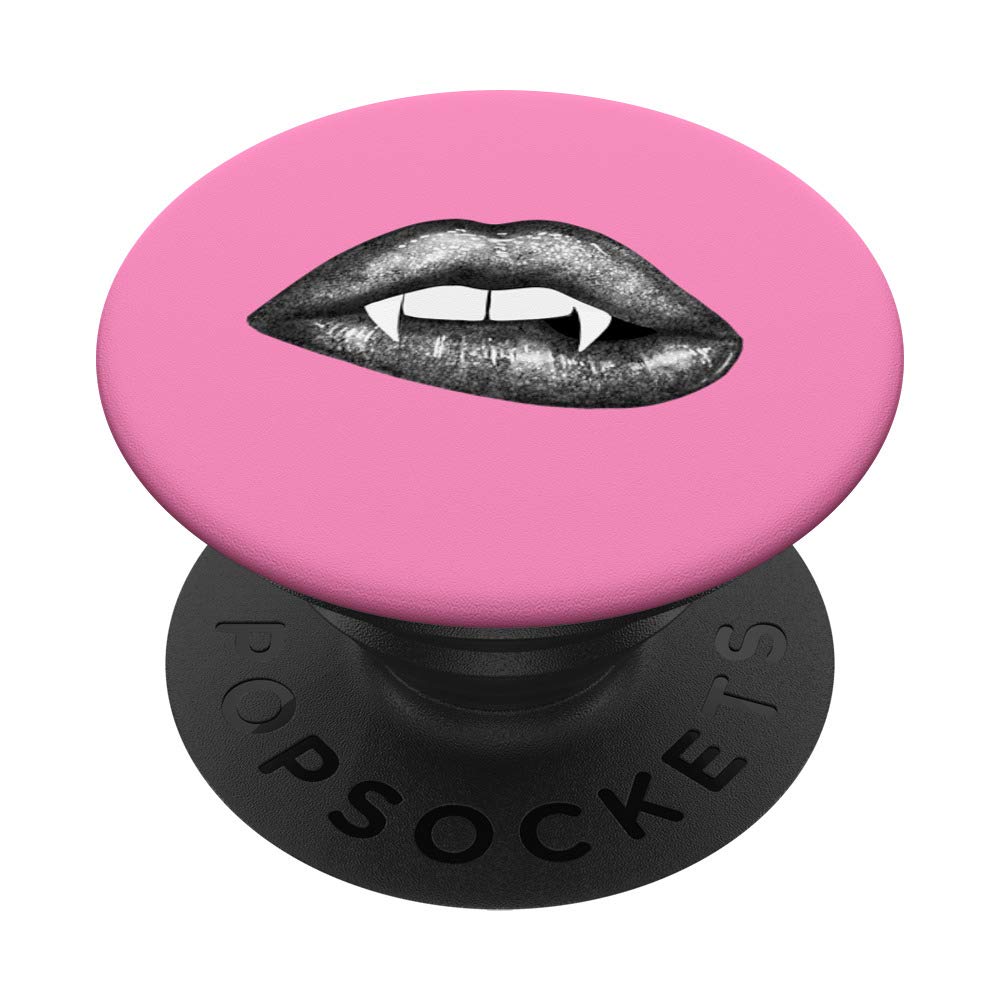 **Pink Lips Vampire Teeth Cute Women's & Girls Gothic PopSockets PopGrip - Swappable Phone & Tablet Grip for Halloween, Cosplay & Gothic Fashion**