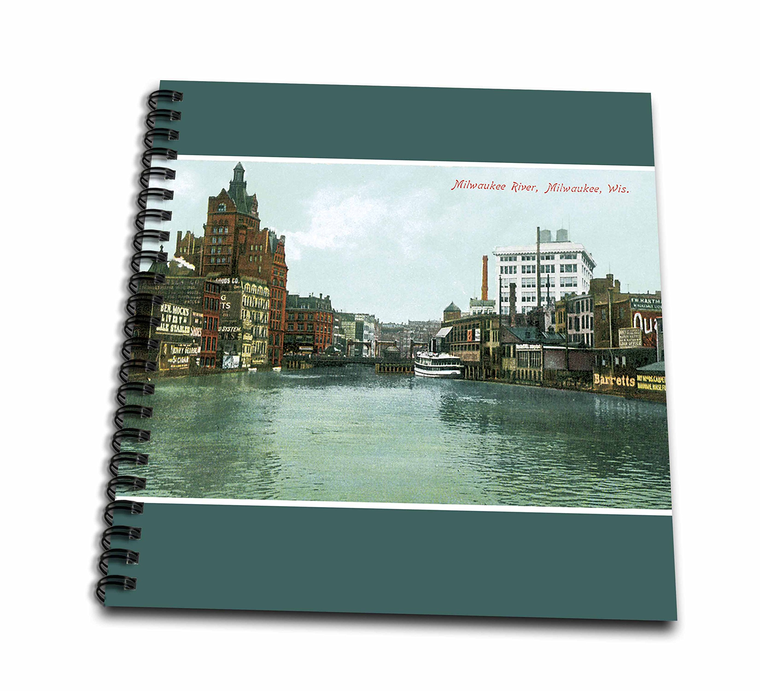 3dRose Milwaukee River Wisconsin City Scape Memory Book - 12x12 Inch Scrapbook Album for Travel Memories, Photo Preservation & Gift Giving