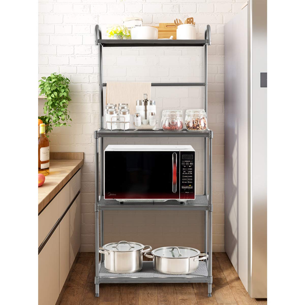 Giantex 4-Tier Heavy Duty Metal Bakers Rack - Kitchen Storage Shelf with Microwave Stand, Sturdy Wire Mesh Shelving Unit for Organizing Spices, Cookware & Small Appliances | Perfect for Home Kitchen, Pantry, Garage or Office Storage