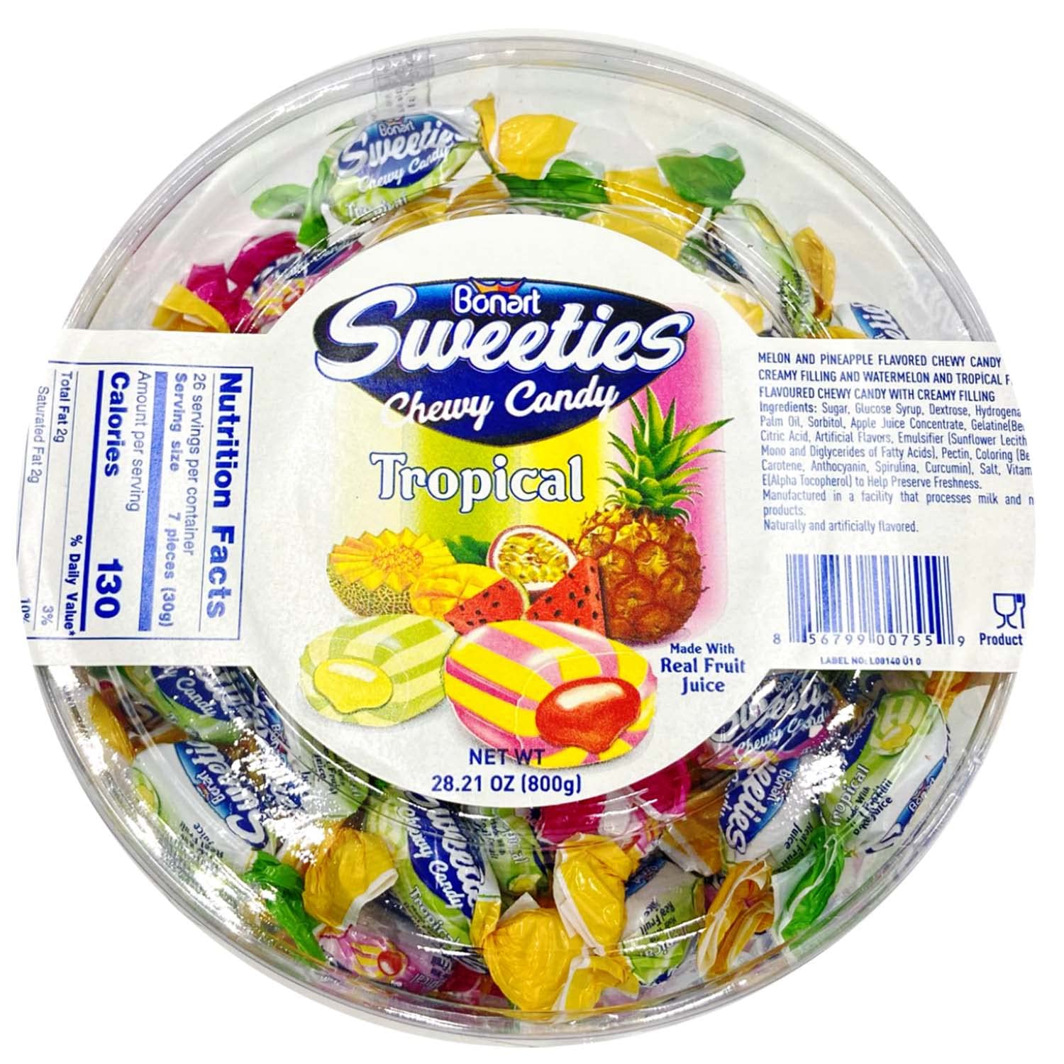 Bonart Tropical Fruit Chewy Candy Sweeties DAMLA 800g (28.21 oz) - Halal Certified, Assorted Flavors - Perfect for Parties, Snacks & Gifting