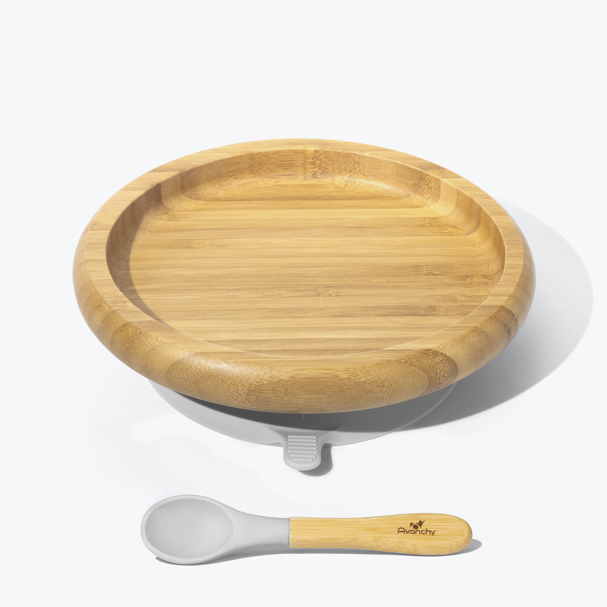 Avanchy Bamboo Suction Baby Plate & Spoon Set - Eco-Friendly Toddler Feeding Dish with Strong Suction Base | Perfect for Baby-Led Weaning, High Chair Meals & Mess-Free Dining