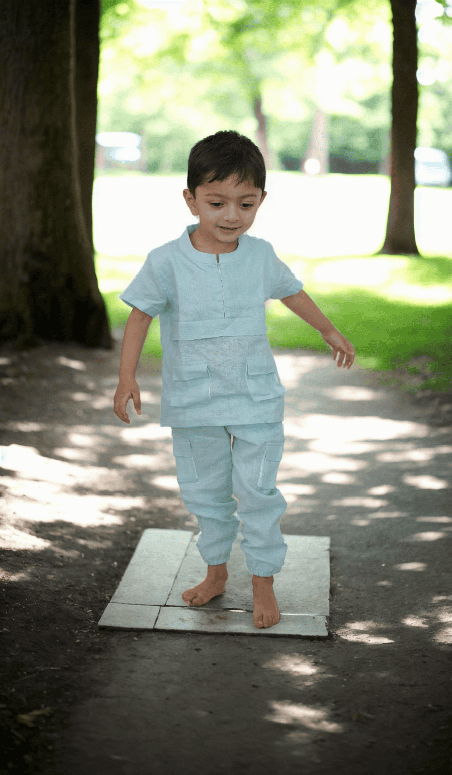 Pre Order: Premium Sky Blue Box Pleated Pure Linen Co-ords Set - Perfect for Summer Outfits, Beach Vacations & Casual Chic Style
