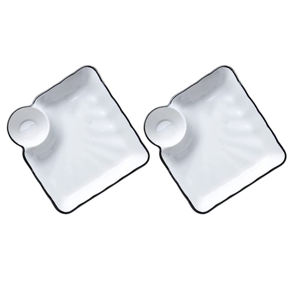 2-Piece Chip and Dip Serving Platter Set - Divided Party Trays with Snack Bowls for Entertaining, Wine & Dine Appetizer Plates - Reusable Dumpling Plate with Sauce Holder - Perfect for Buffet Parties, Game Nights & Family Gatherings (7.27x6.8 Inches)