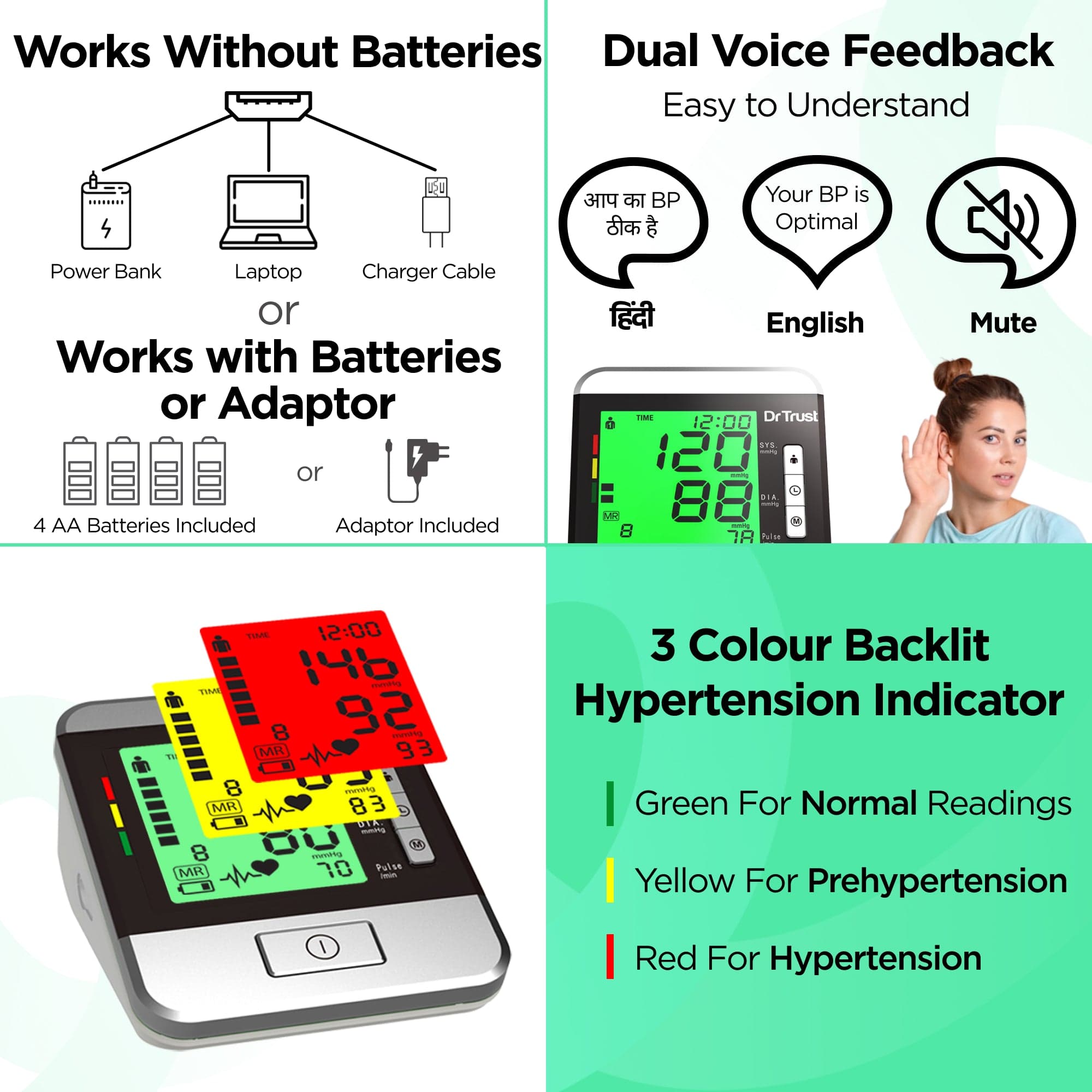 Dr Trust USA Goldline Digital Blood Pressure Monitor - Accurate BP Testing Machine for Home Use - Ideal for Health Monitoring & Heart Care