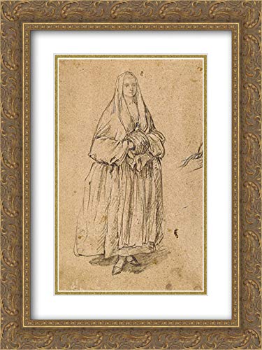 Pietro Longhi Standing Woman Holding A Muff Facing Right - 18x24 Gold Ornate Framed Museum Art Print with Double Mat | Elegant Wall Decor for Living Room, Bedroom & Office
