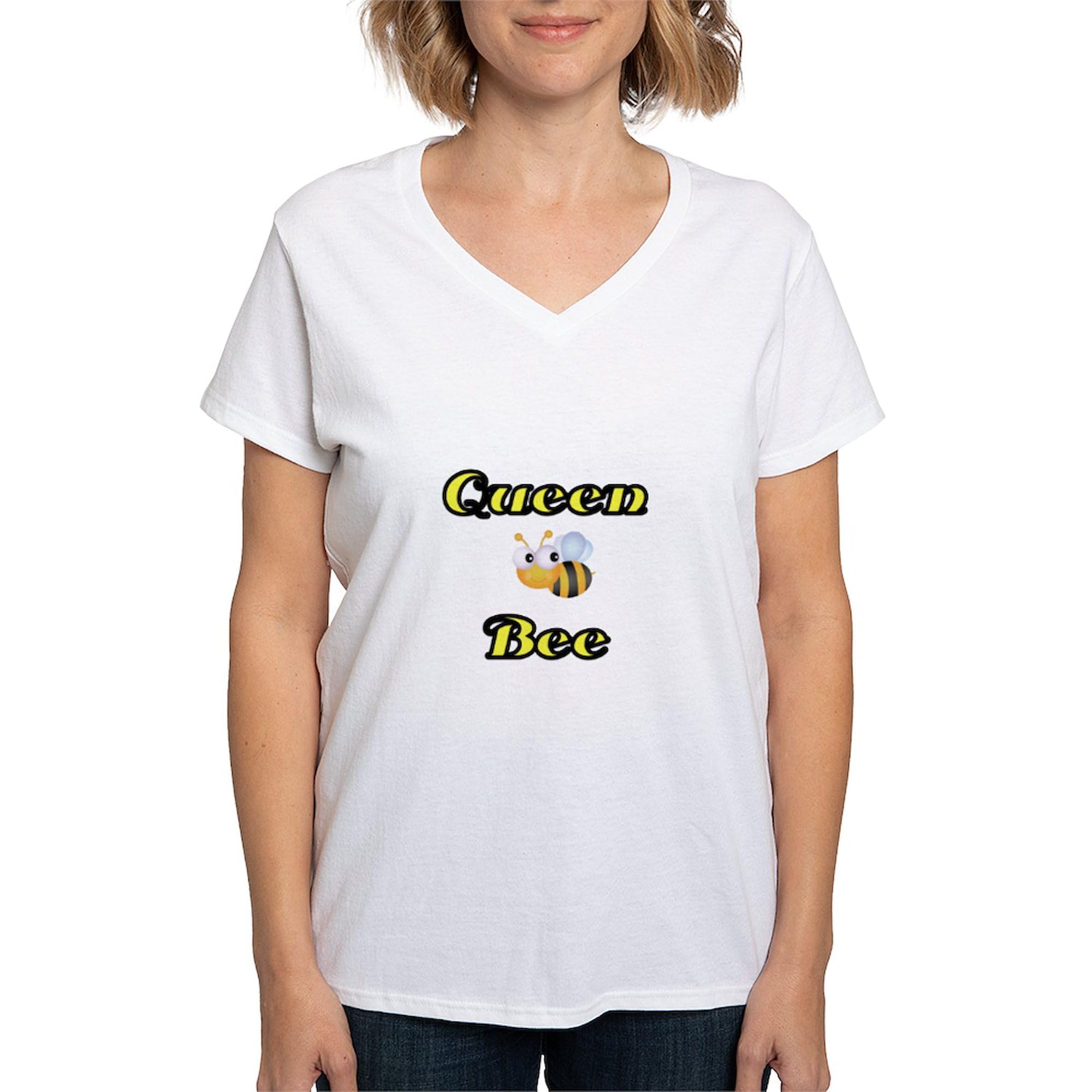 Queen Bee V-Neck Cotton T-Shirt for Women - Soft & Comfortable Casual Tee - Perfect for Everyday Wear, Beekeeping, or Fun Bee-Themed Events