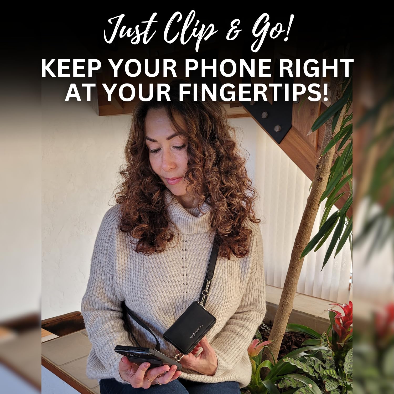 Clip and Go Brushed Vegan Phone Lanyard - Adjustable Crossbody Phone Case with Pouch, Removable Strap for Hands-Free Convenience at Work, Travel, and Outdoor Adventures