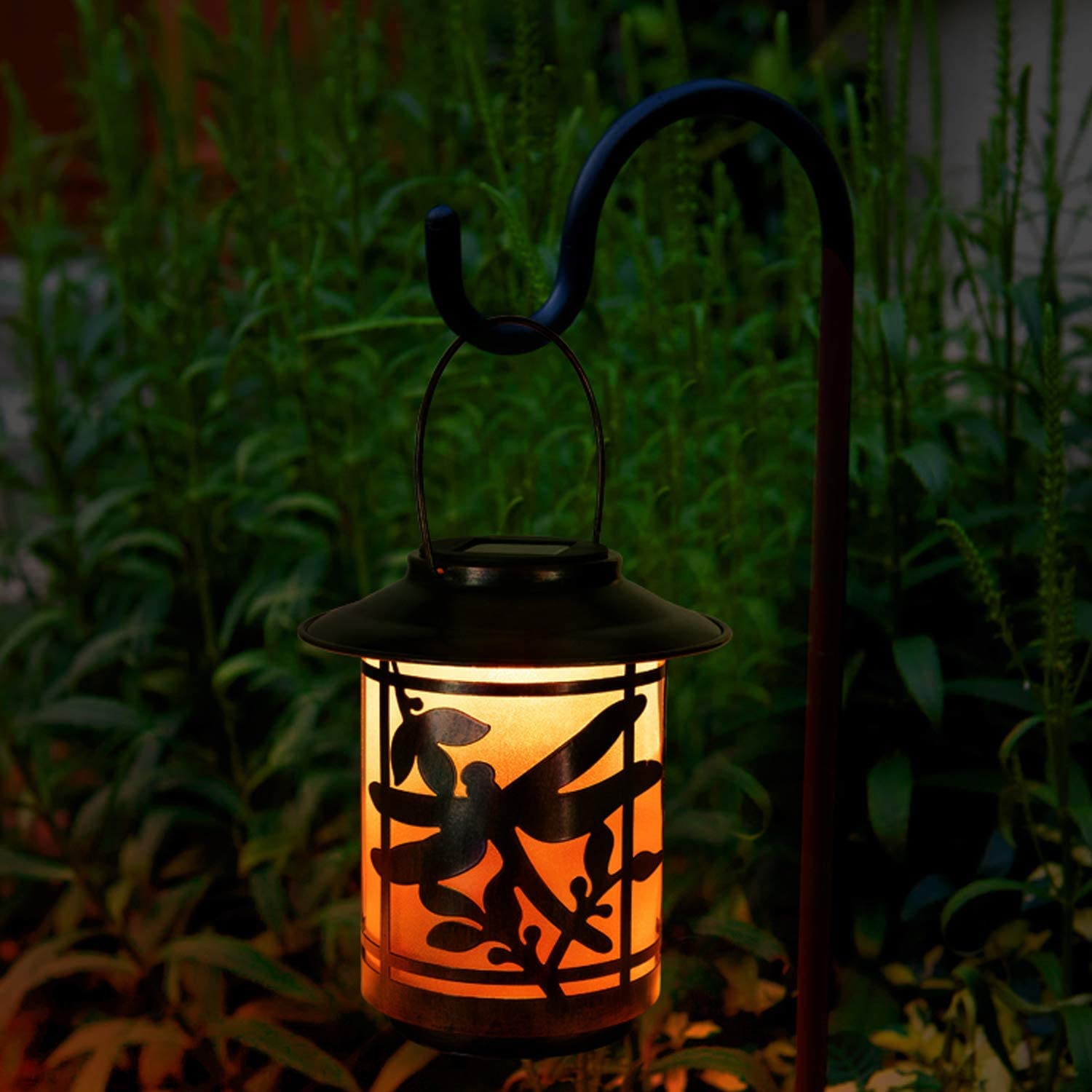 Pearlstar Solar Lantern Lights Outdoor - Waterproof Metal Hanging Solar Garden Lights with Dragonfly Design for Patio, Courtyard, Yard & Tabletop Decor | Perfect for Outdoor Parties, Camping & Backyard Lighting