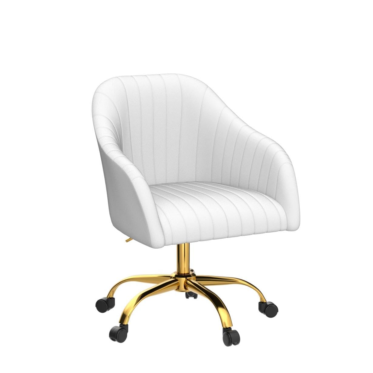 HULALA HOME Velvet Office Chair - Modern Adjustable Swivel Desk Chair with Wheels, Ergonomic Computer Task Chair for Women & Girls, Gold Base & Ivory Upholstery - Perfect for Home Office, Gaming & Study